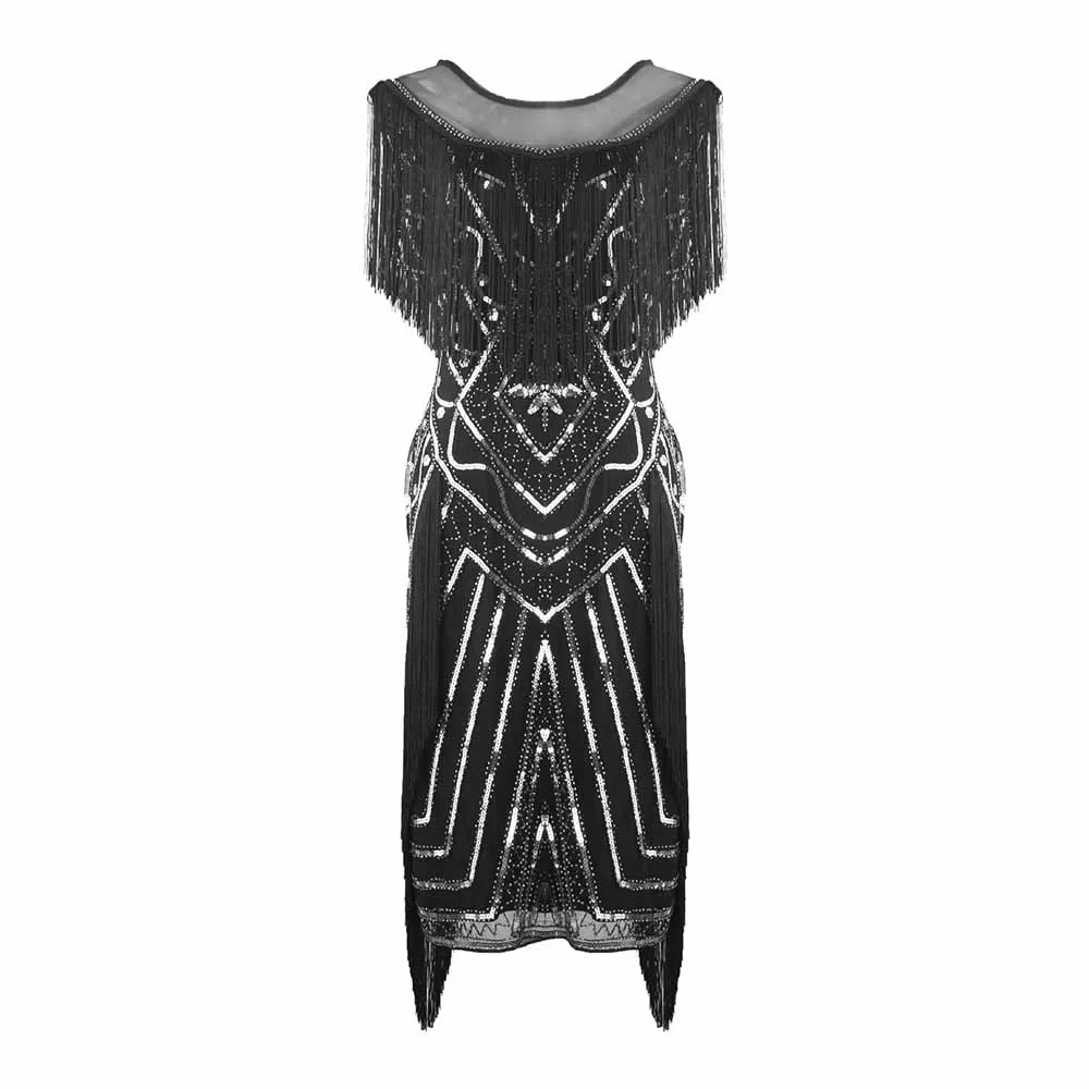 1920s Gatsby Dress Long Fringe Flapper Dress 20s Sequins Beaded Dress