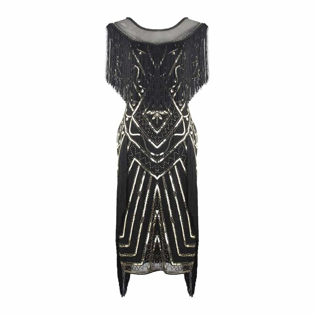 1920s Gatsby Dress Long Fringe Flapper Dress 20s Sequins Beaded Dress