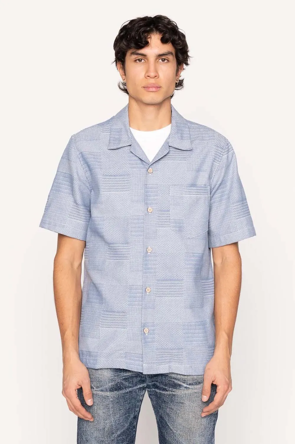 ALOHA SHIRT Dobby Patchwork Pale Blue