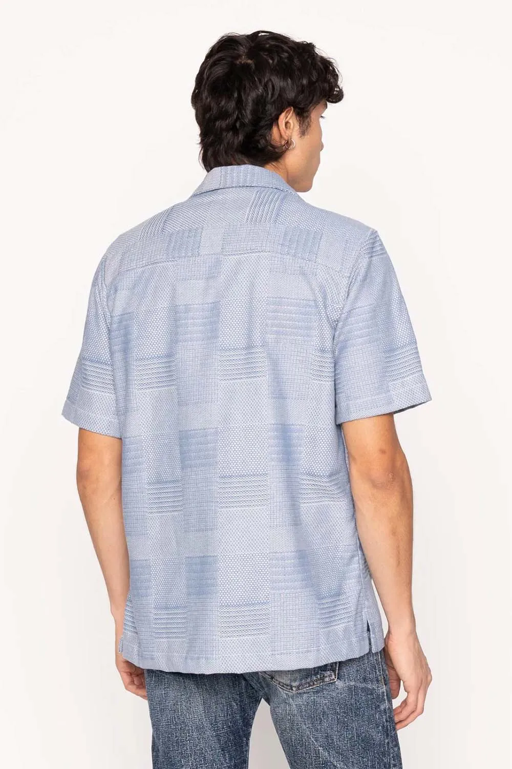 ALOHA SHIRT Dobby Patchwork Pale Blue