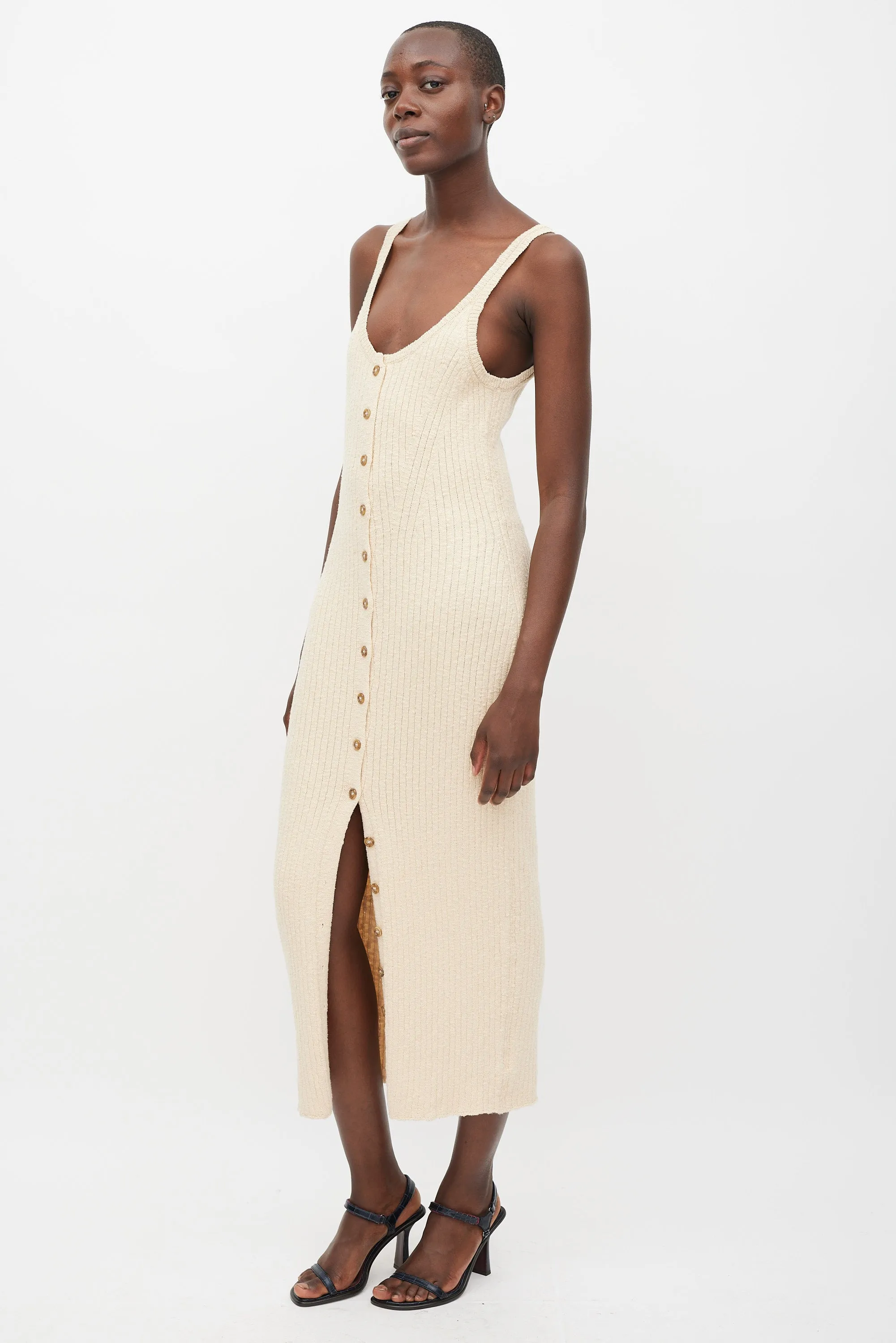 Beige Cotton Ribbed Nedda Dress