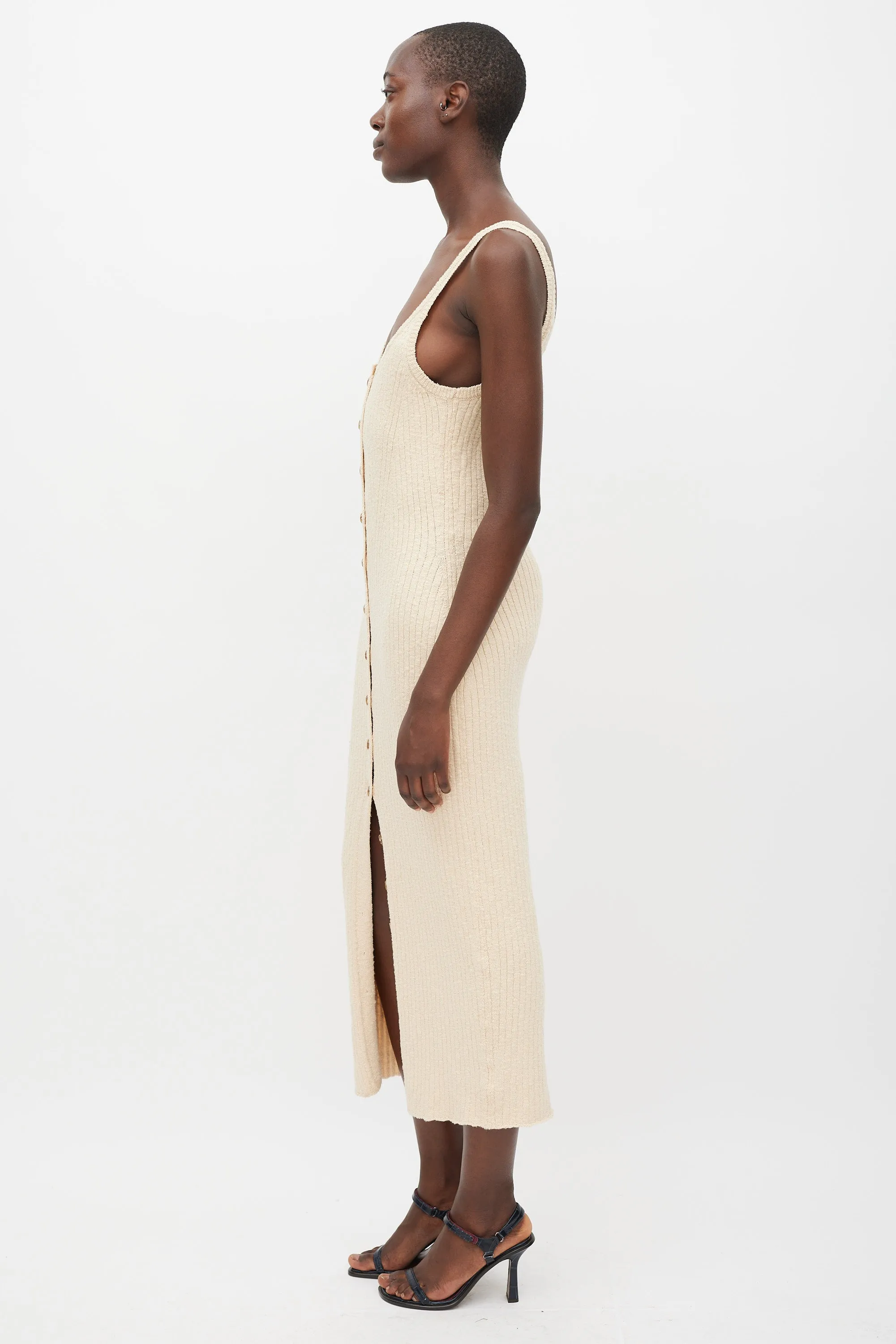 Beige Cotton Ribbed Nedda Dress