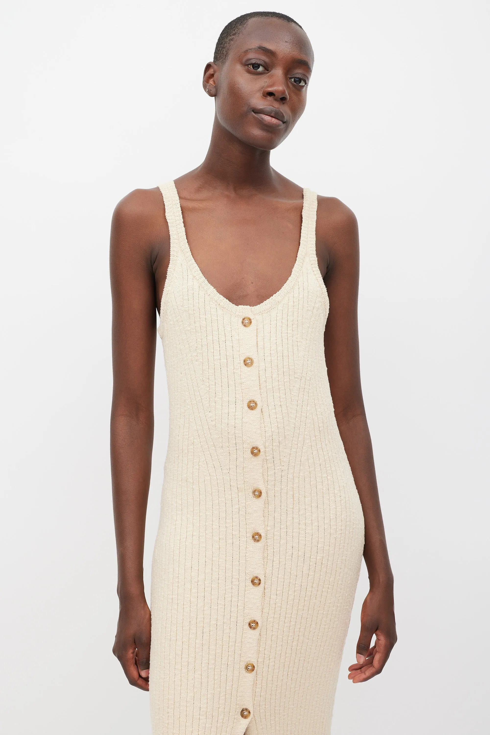 Beige Cotton Ribbed Nedda Dress
