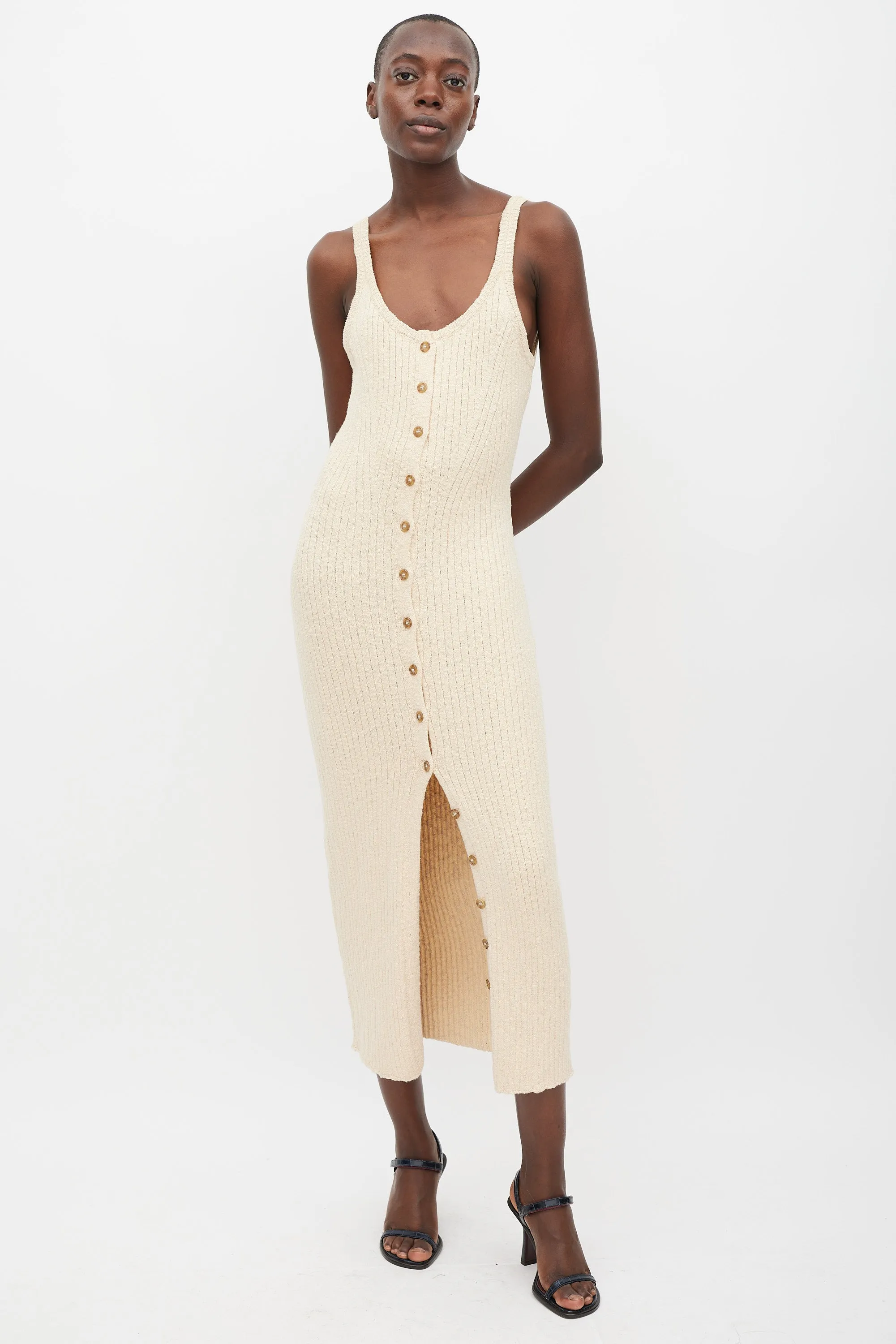 Beige Cotton Ribbed Nedda Dress