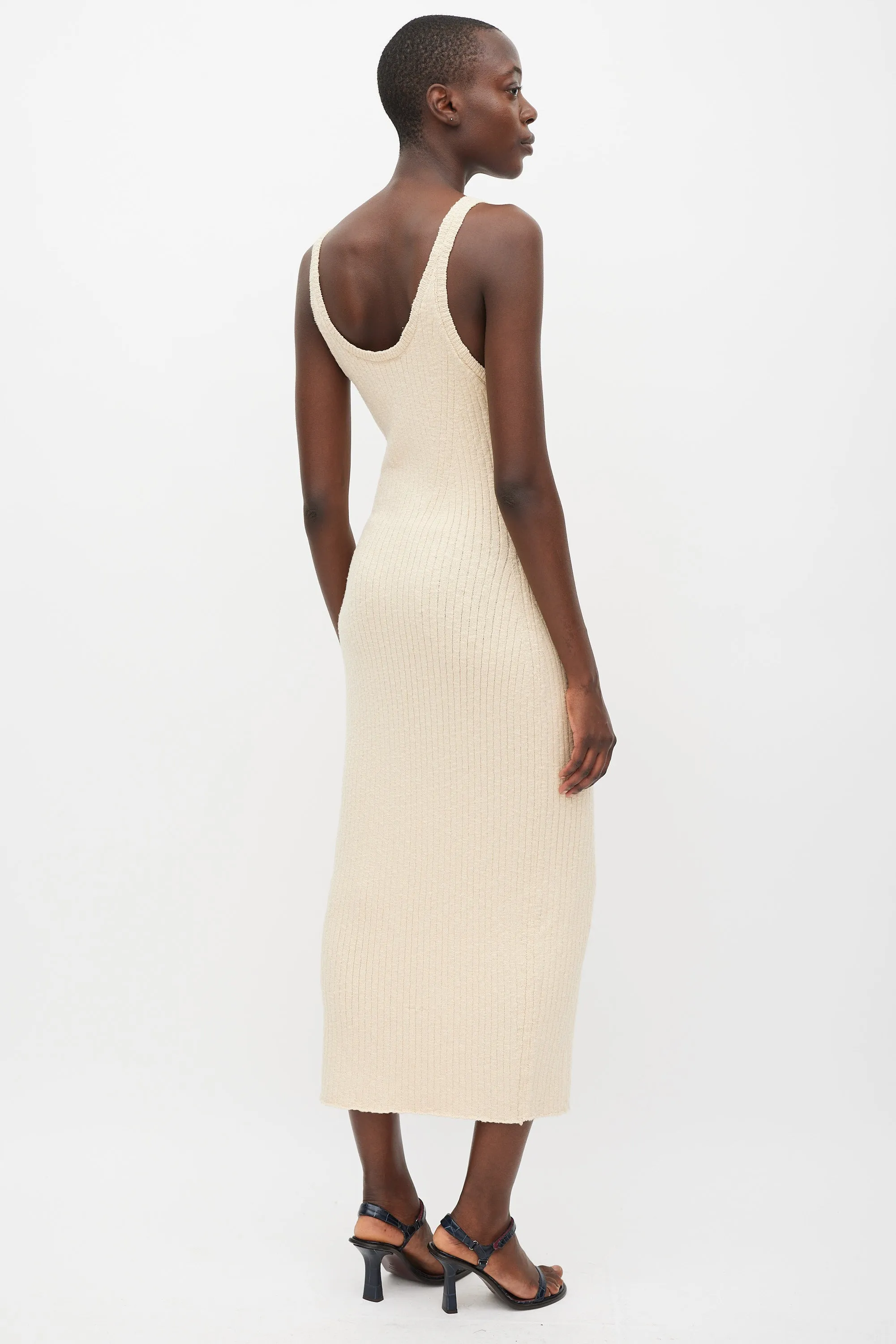 Beige Cotton Ribbed Nedda Dress