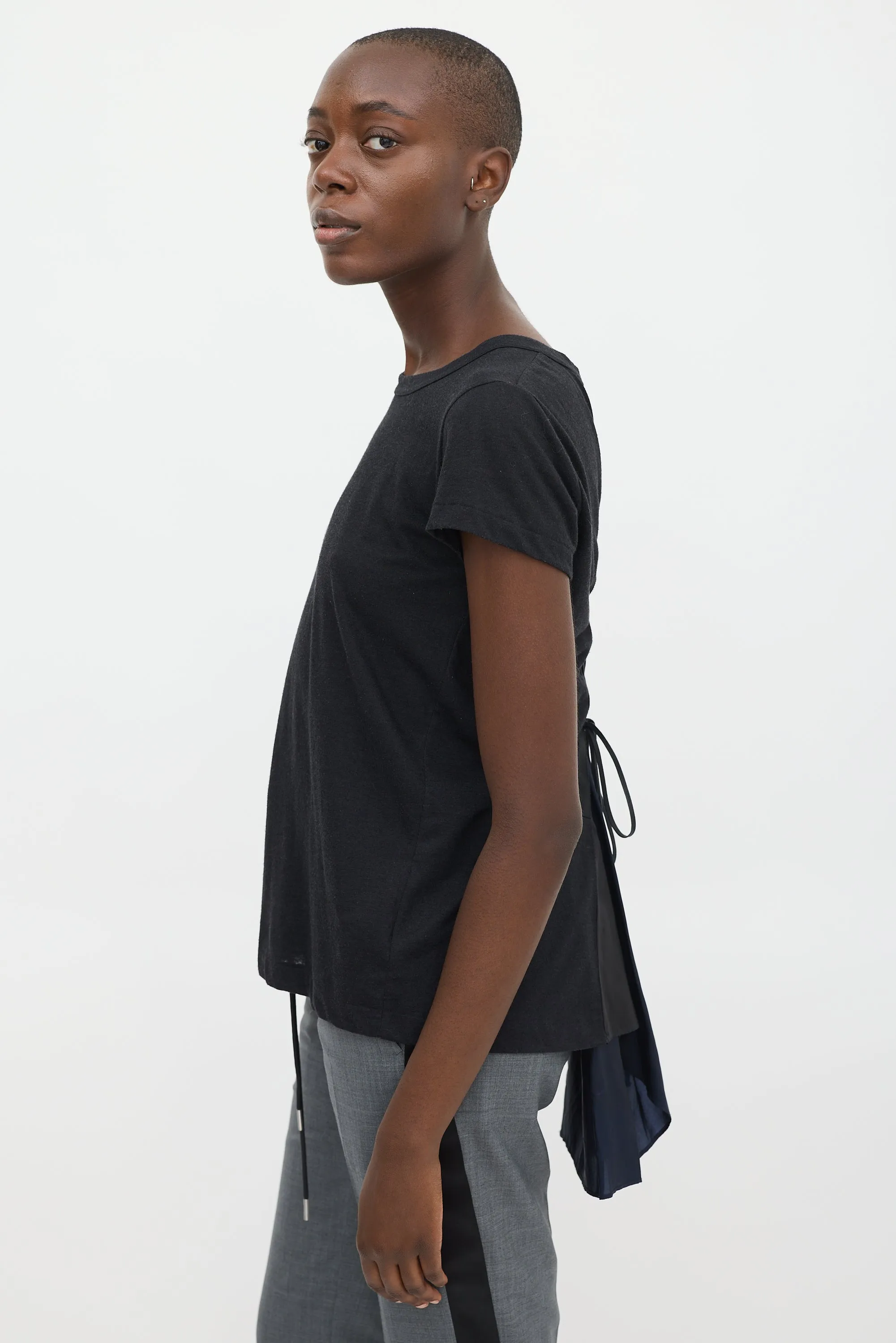 Black & Navy Insert Lace Up T-Shirt