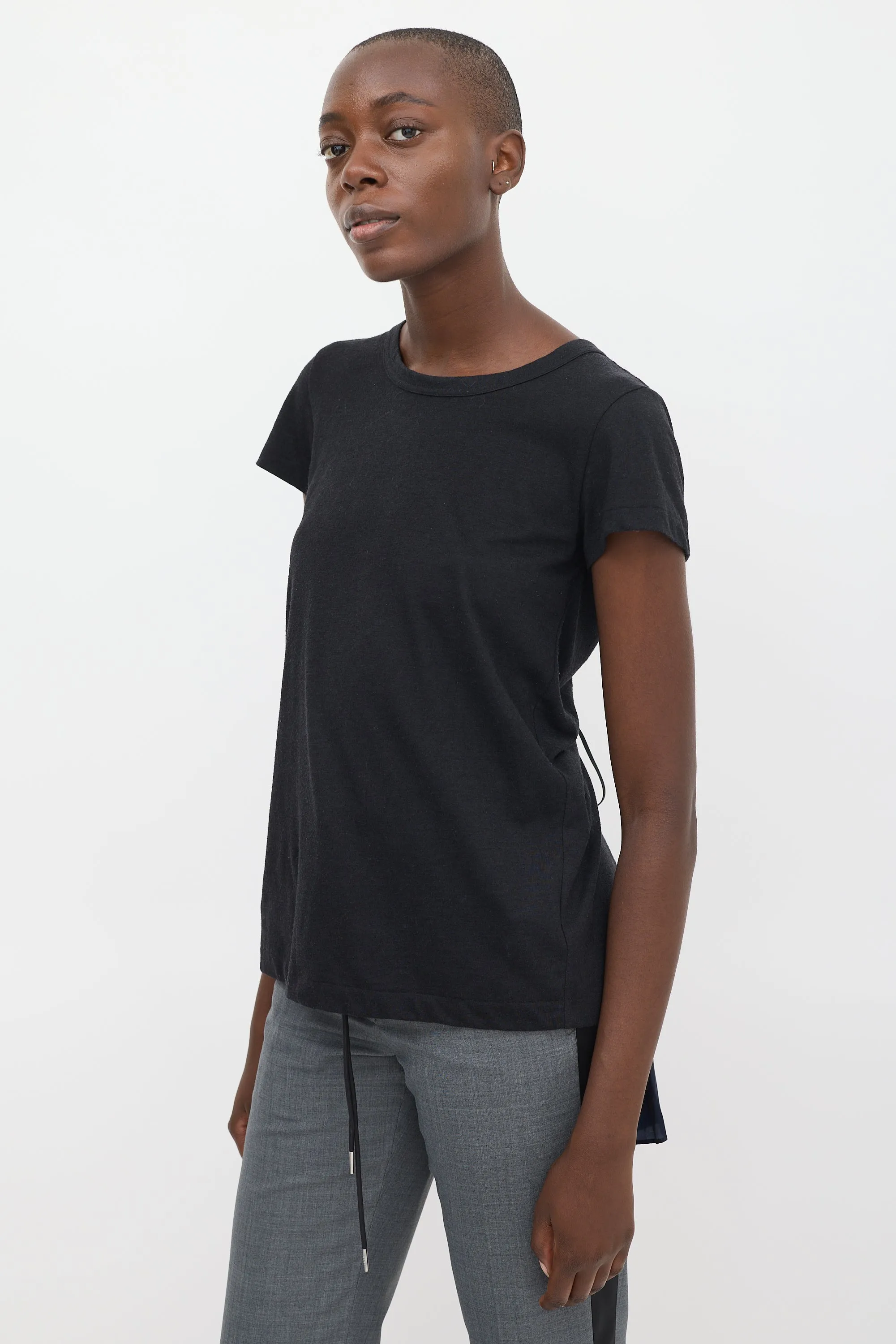 Black & Navy Insert Lace Up T-Shirt