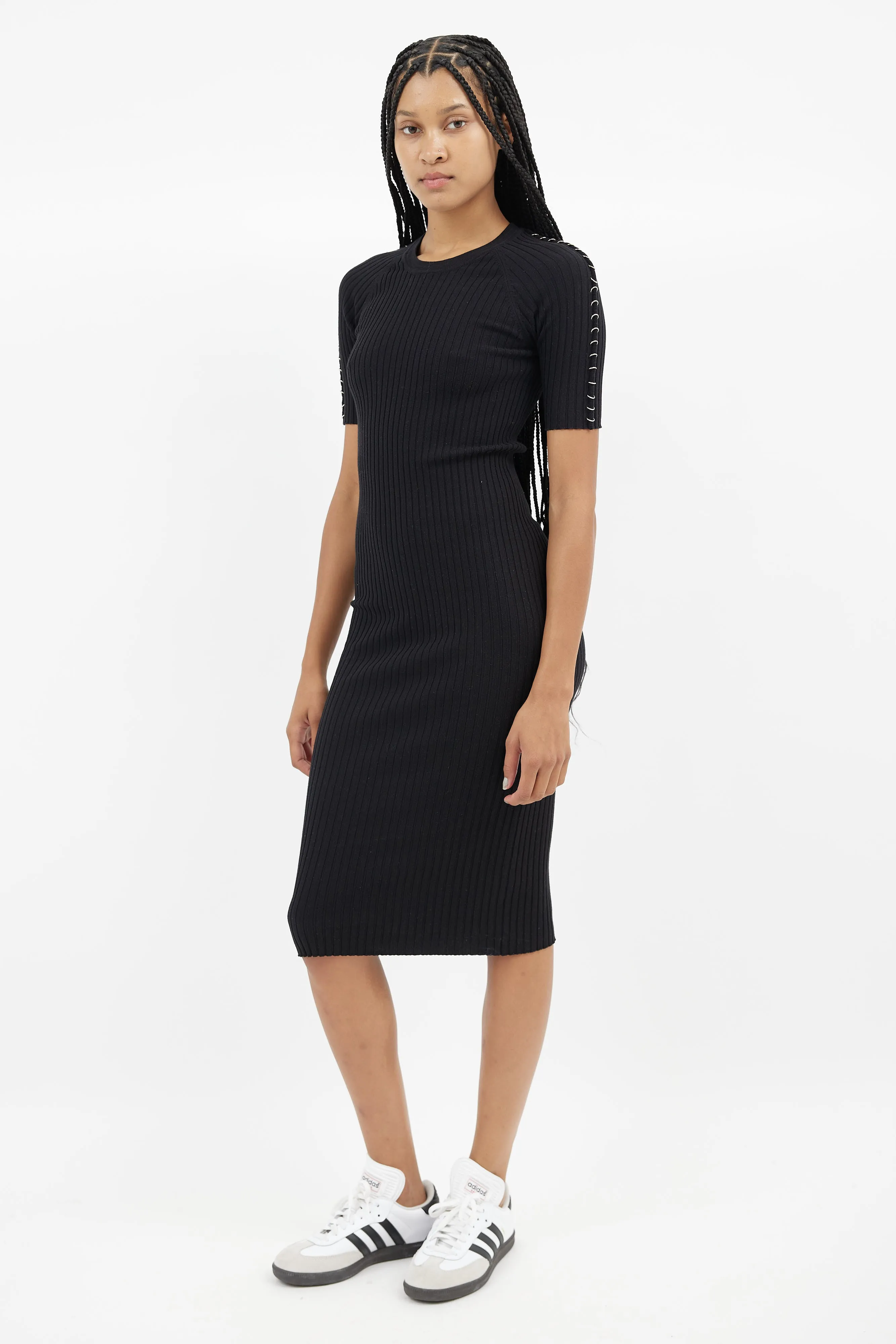 Black & Silver Ring Ribbed  Dress