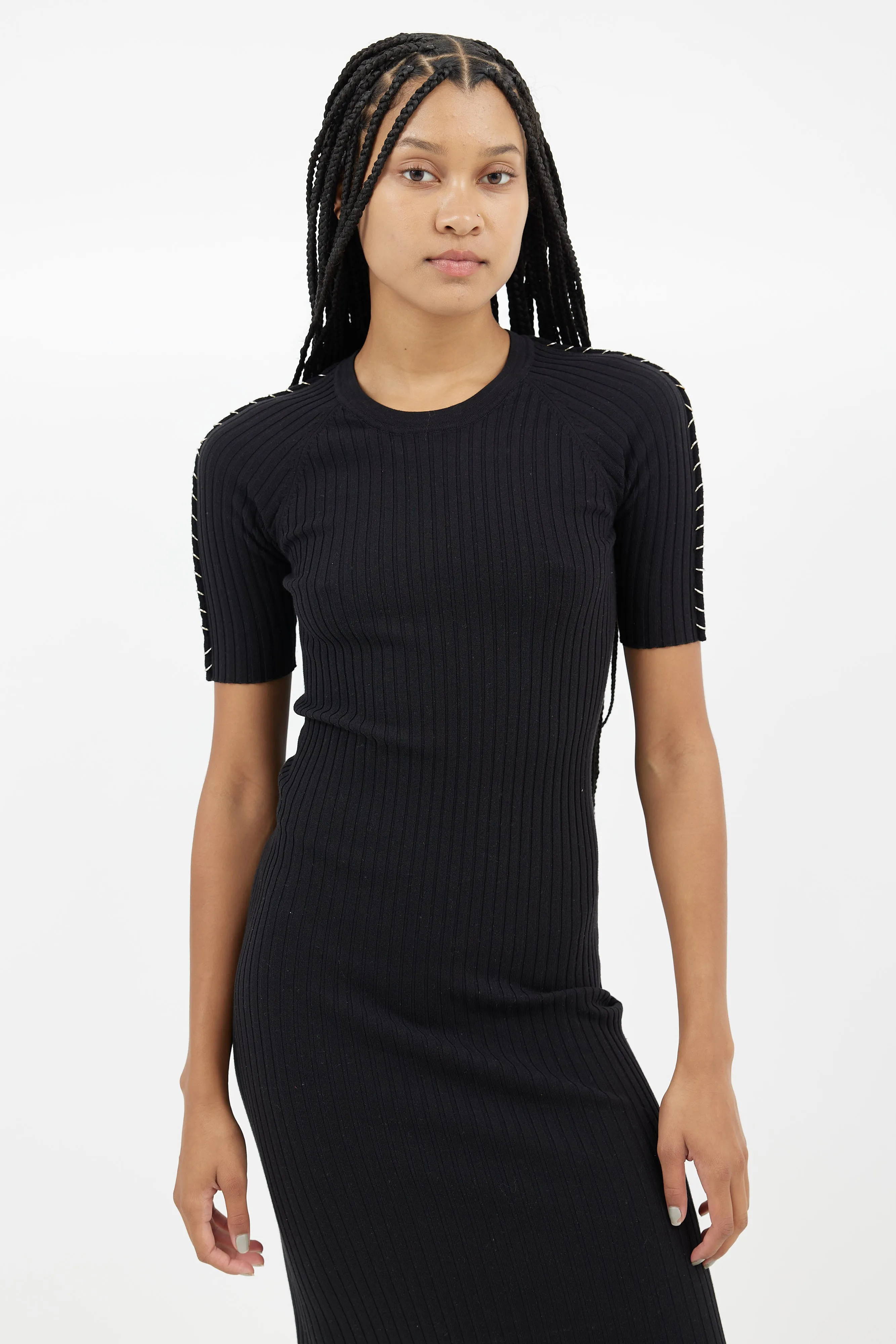 Black & Silver Ring Ribbed  Dress