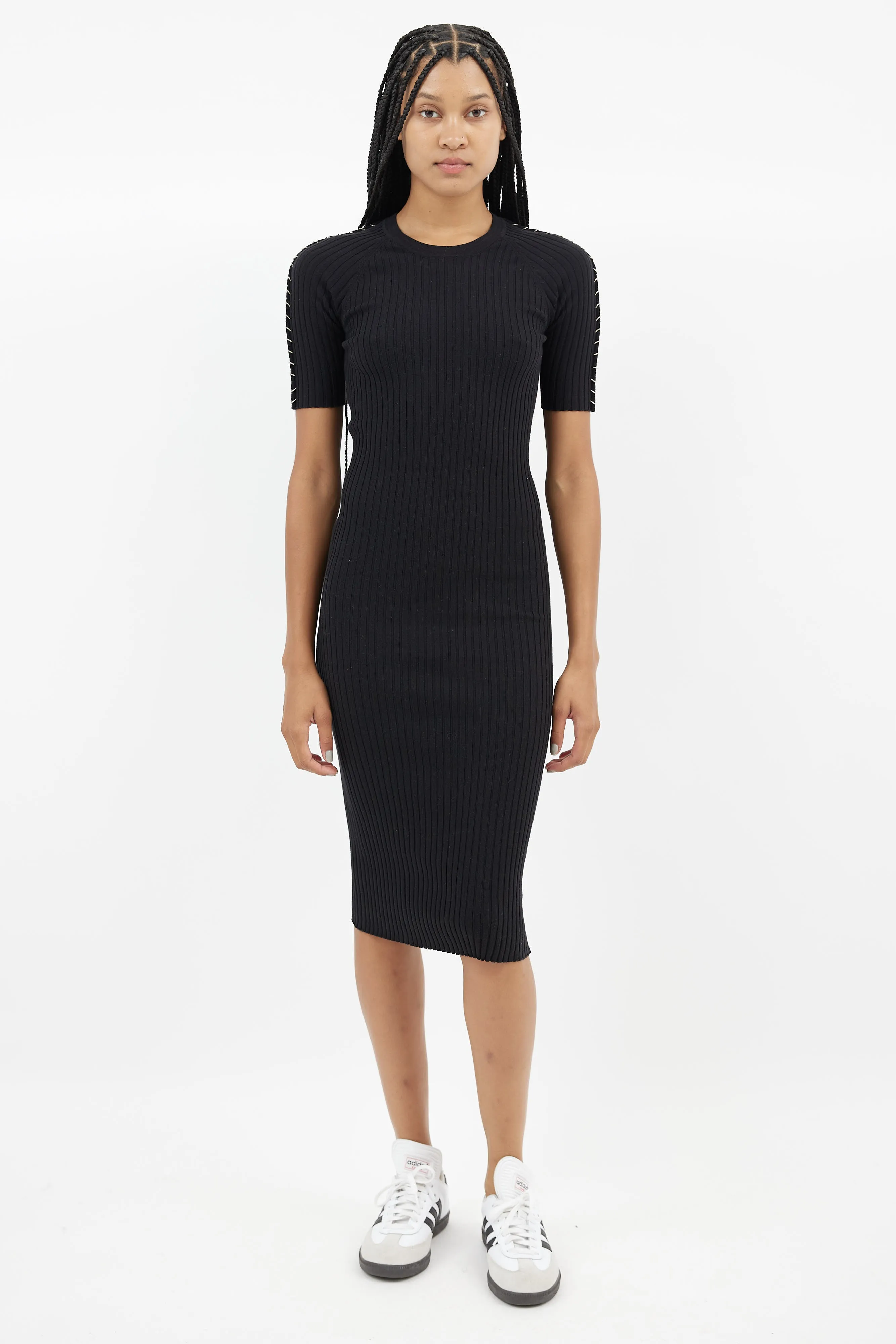 Black & Silver Ring Ribbed  Dress