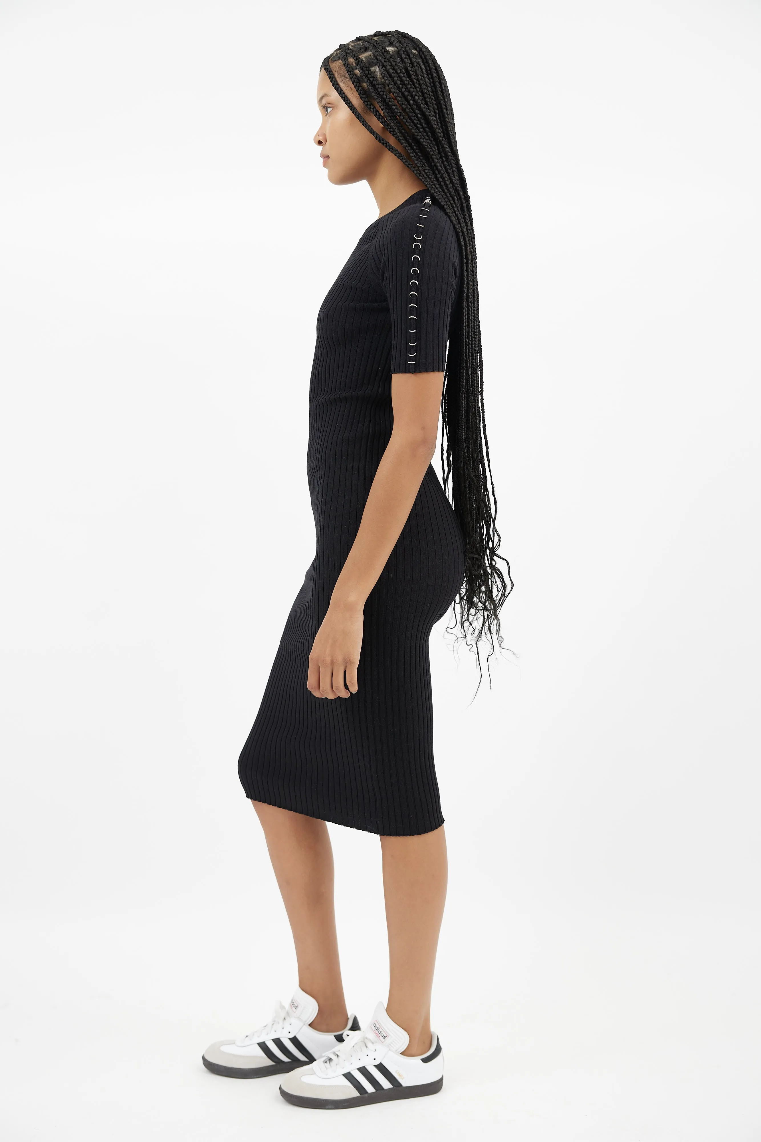 Black & Silver Ring Ribbed  Dress