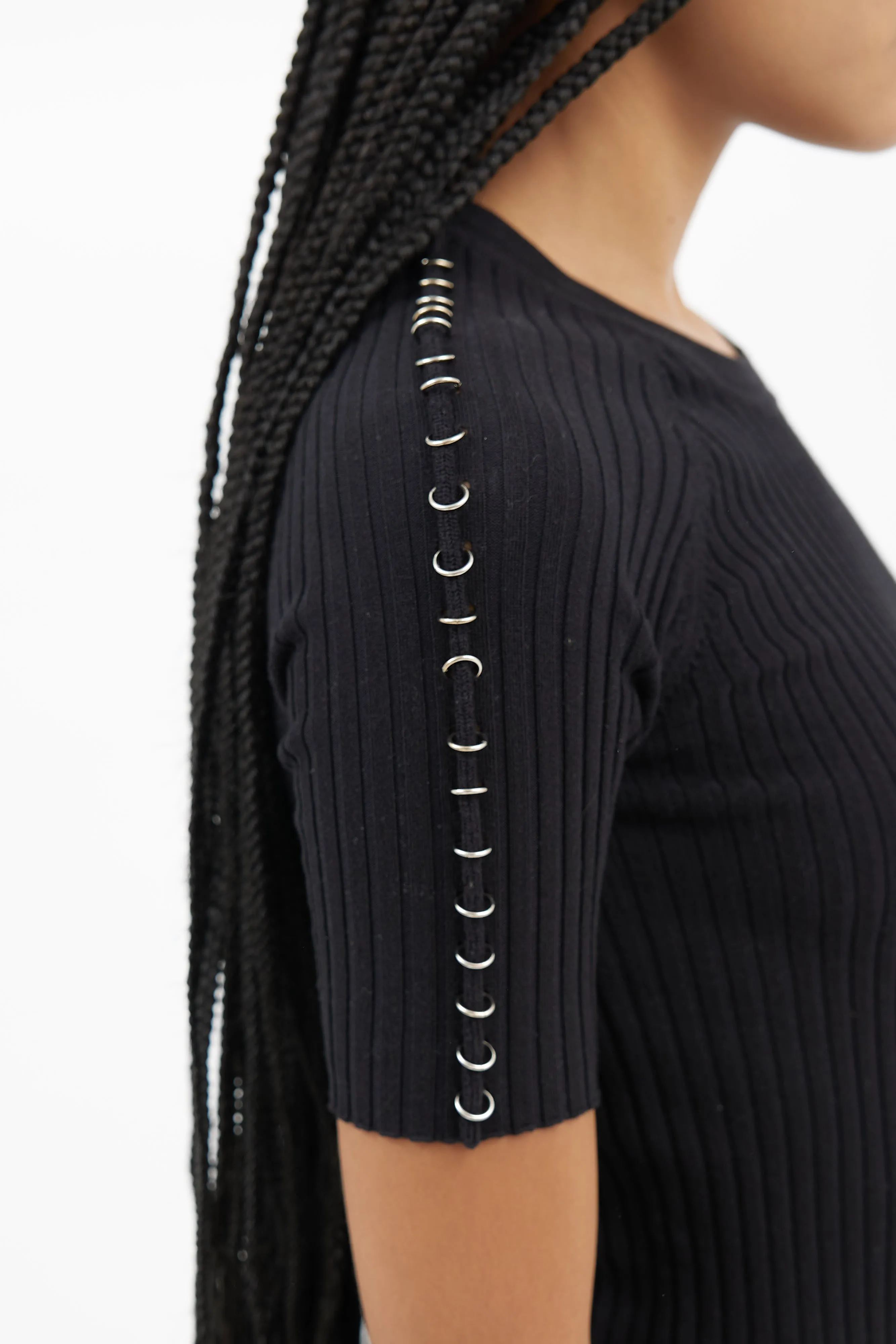 Black & Silver Ring Ribbed  Dress