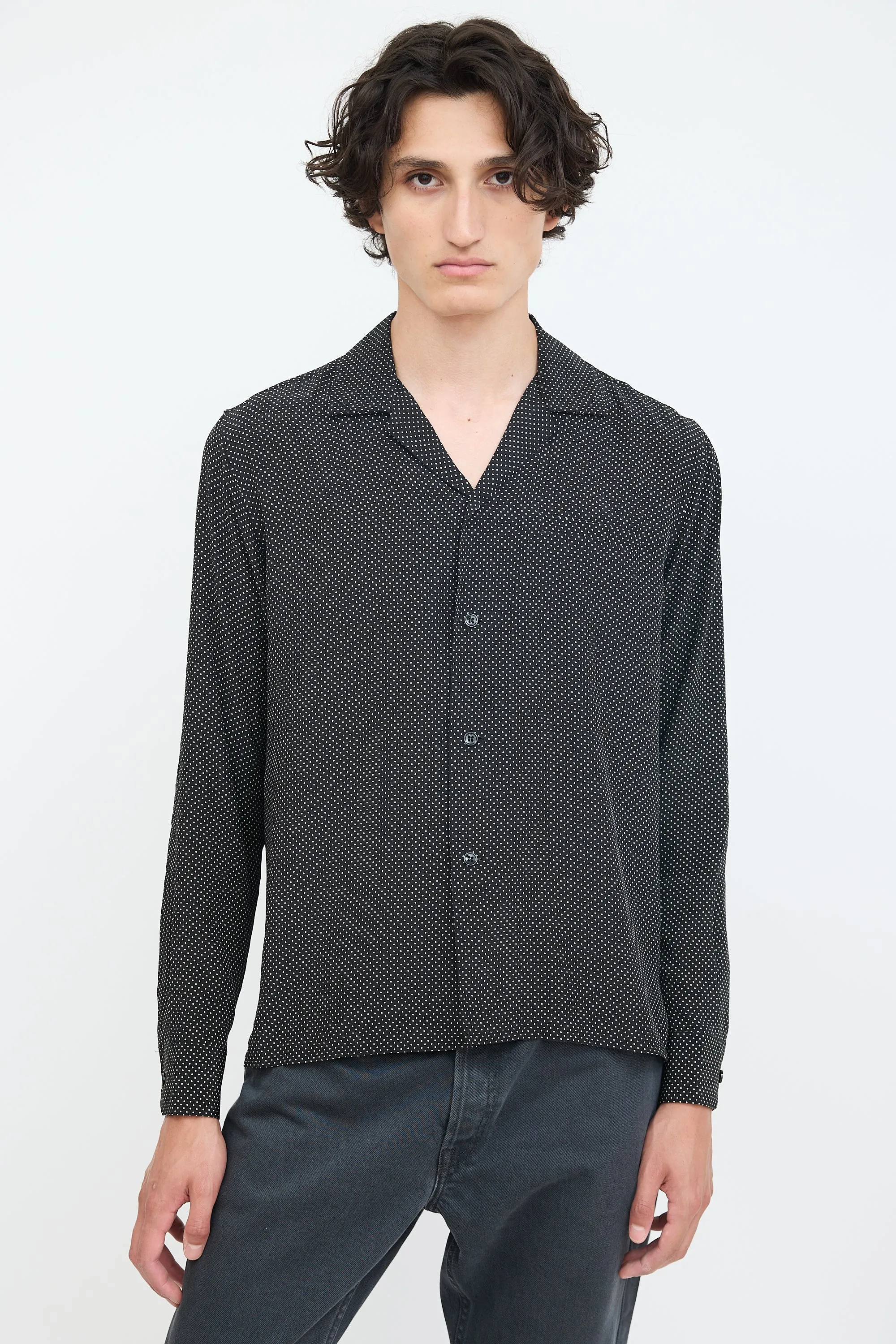 Black & White Silk Polka Dotted Shirt