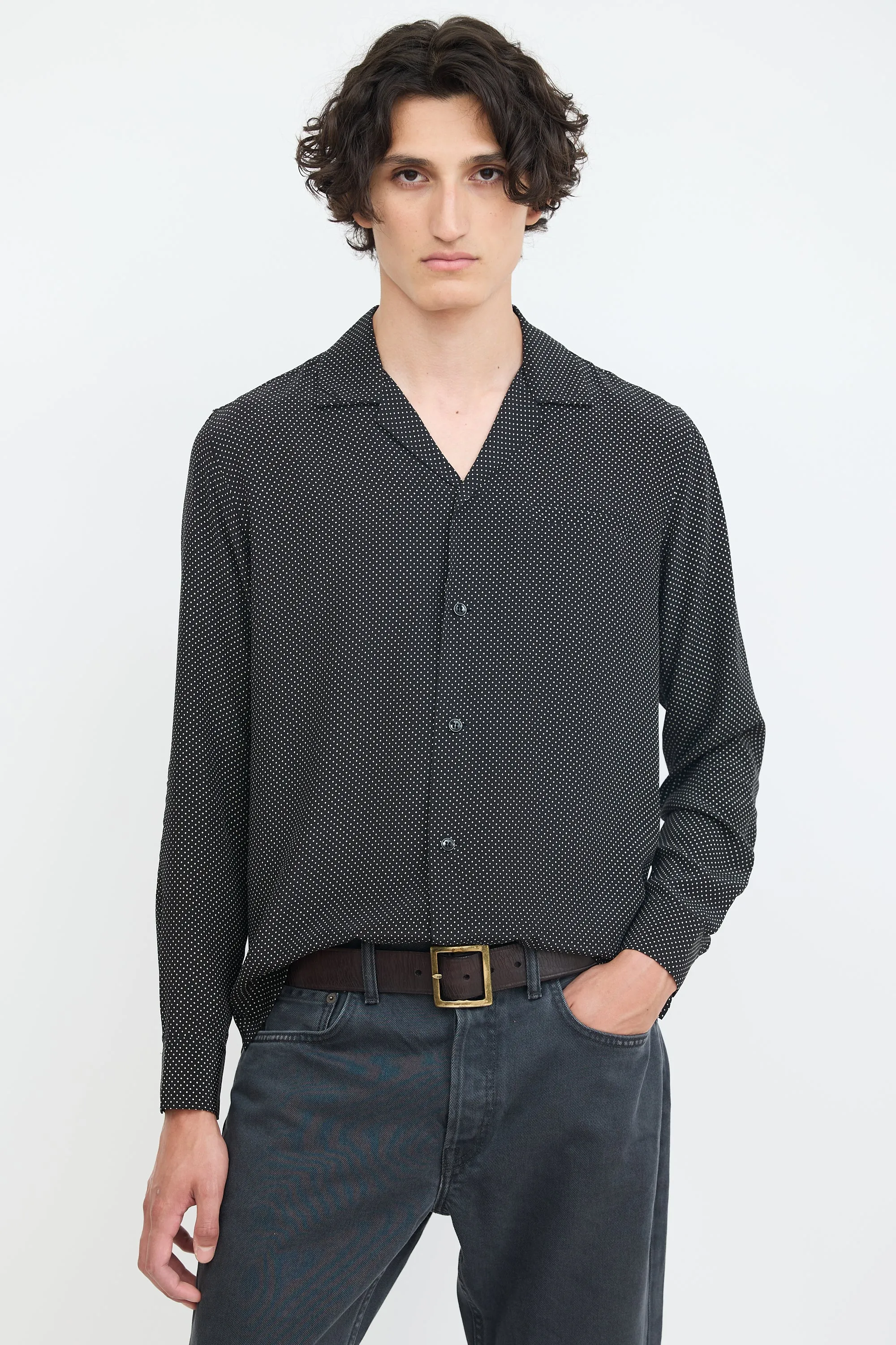 Black & White Silk Polka Dotted Shirt