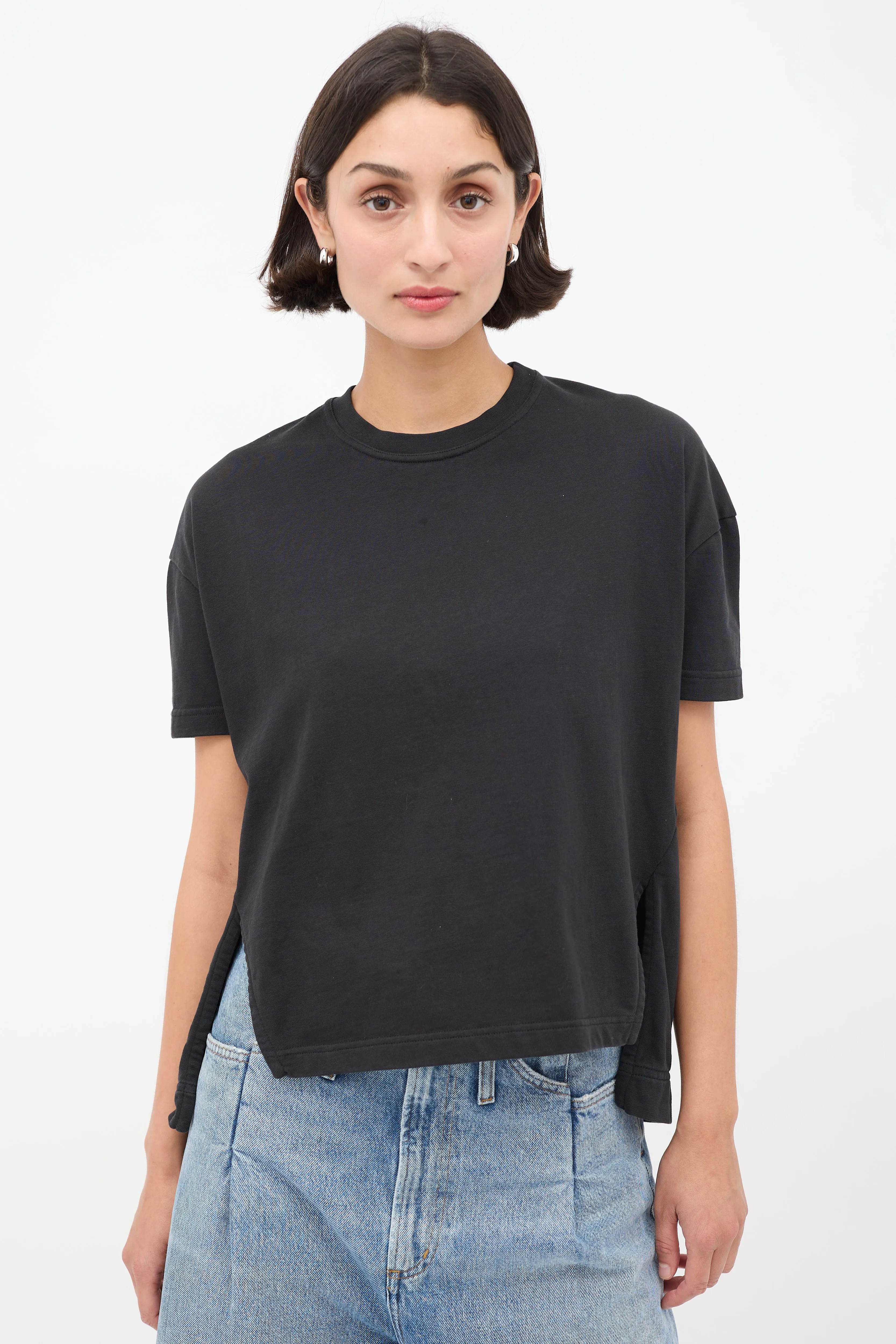 Black Cotton Split Side T-Shirt