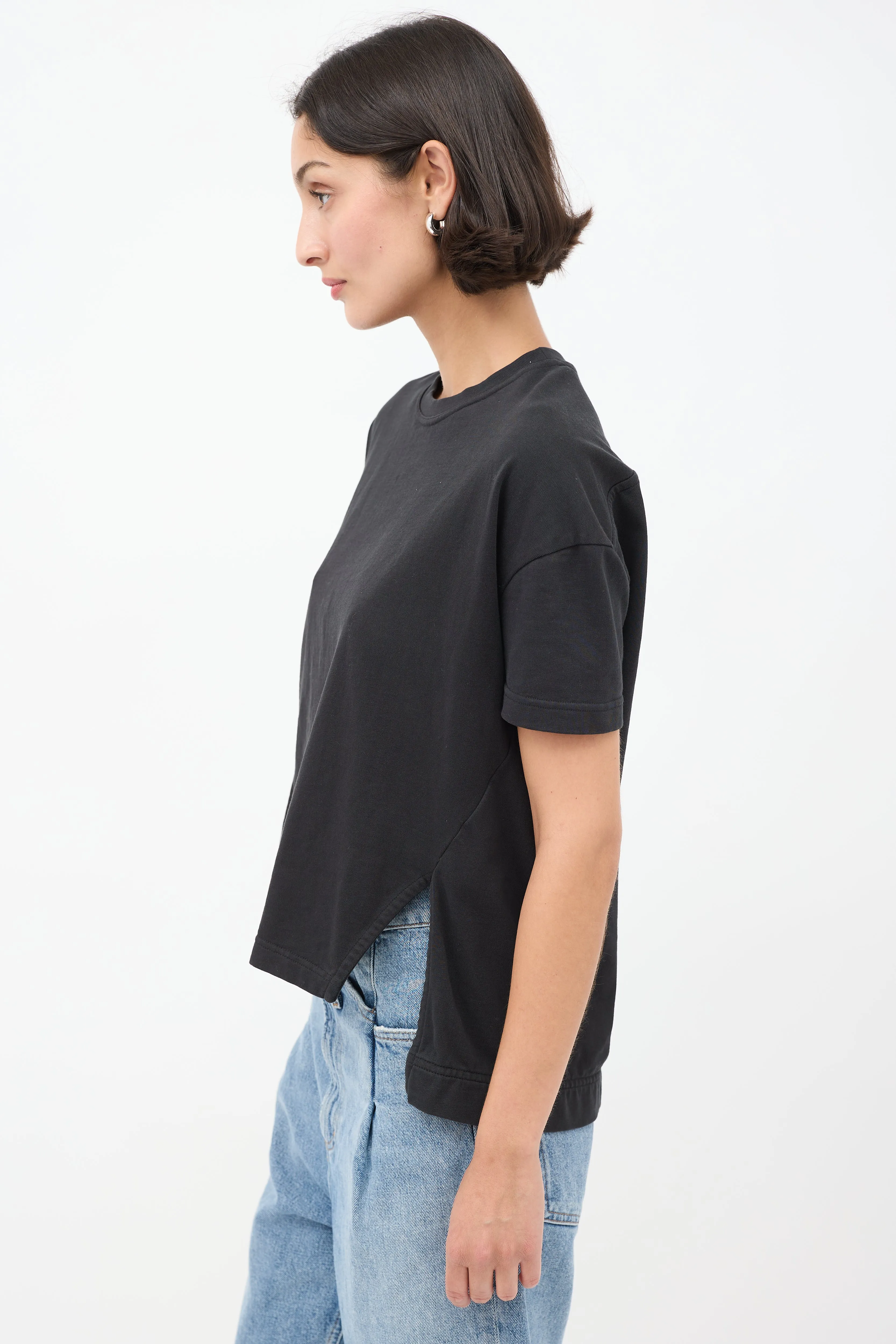 Black Cotton Split Side T-Shirt