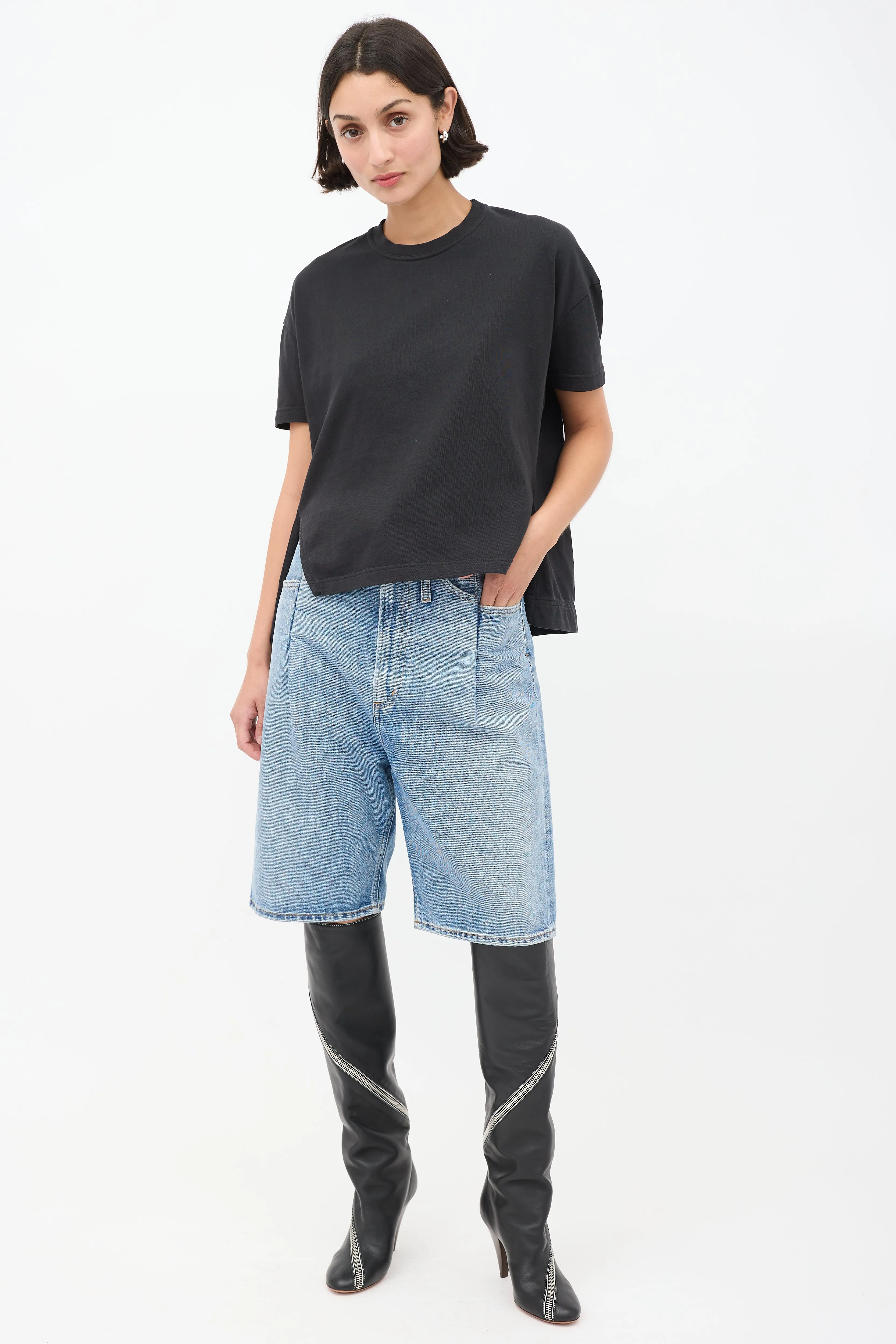 Black Cotton Split Side T-Shirt