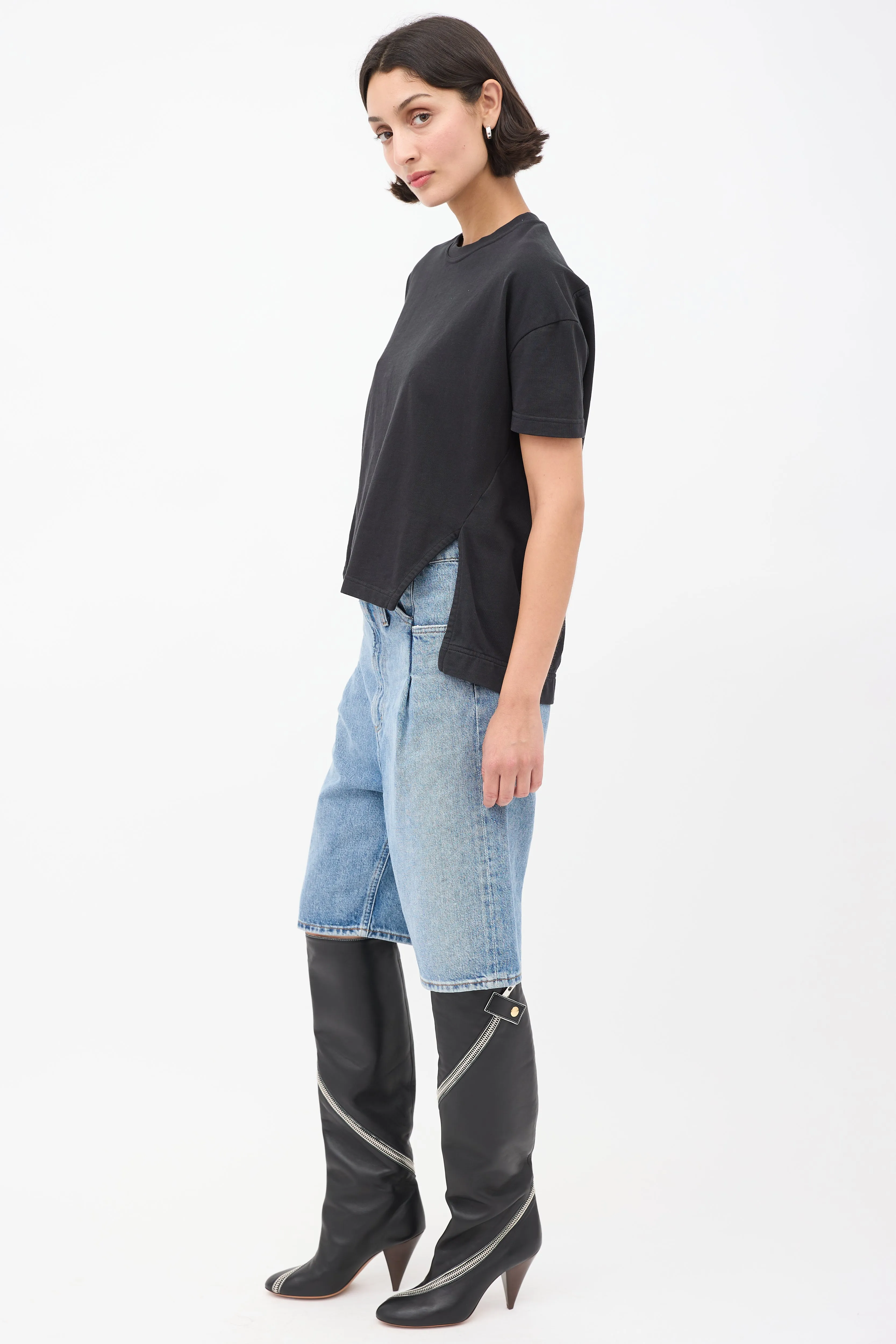 Black Cotton Split Side T-Shirt