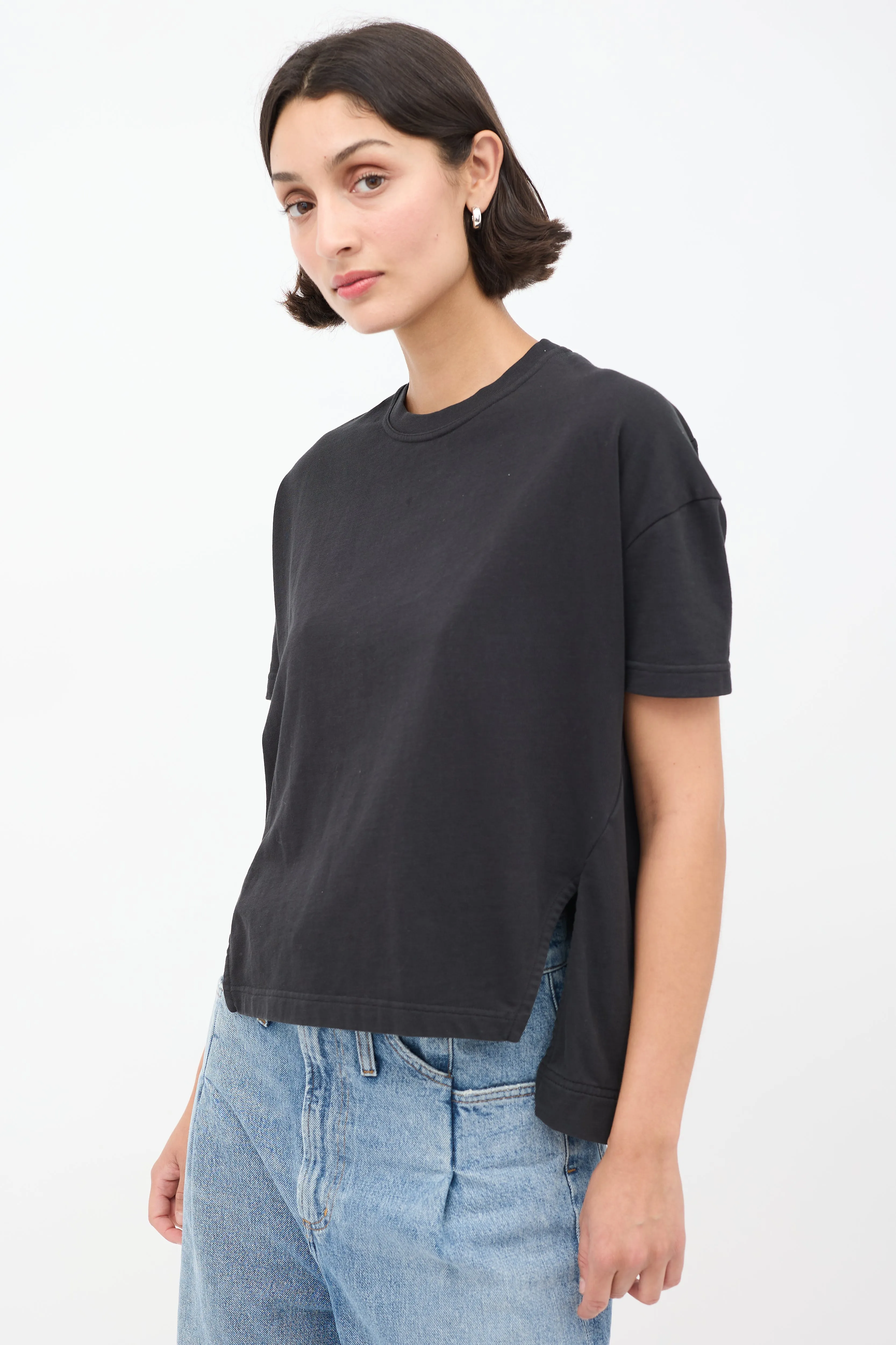 Black Cotton Split Side T-Shirt
