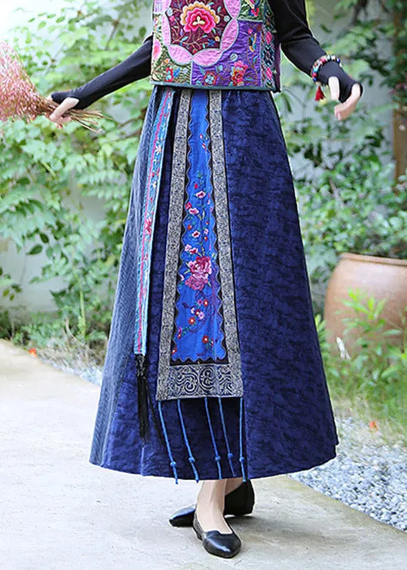 Blue Patchwork High Waist Tassel Maxi Skirts LY4645