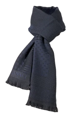 Canali Navy Blue Pattern Patchwork Weave Pure Wool Scarf
