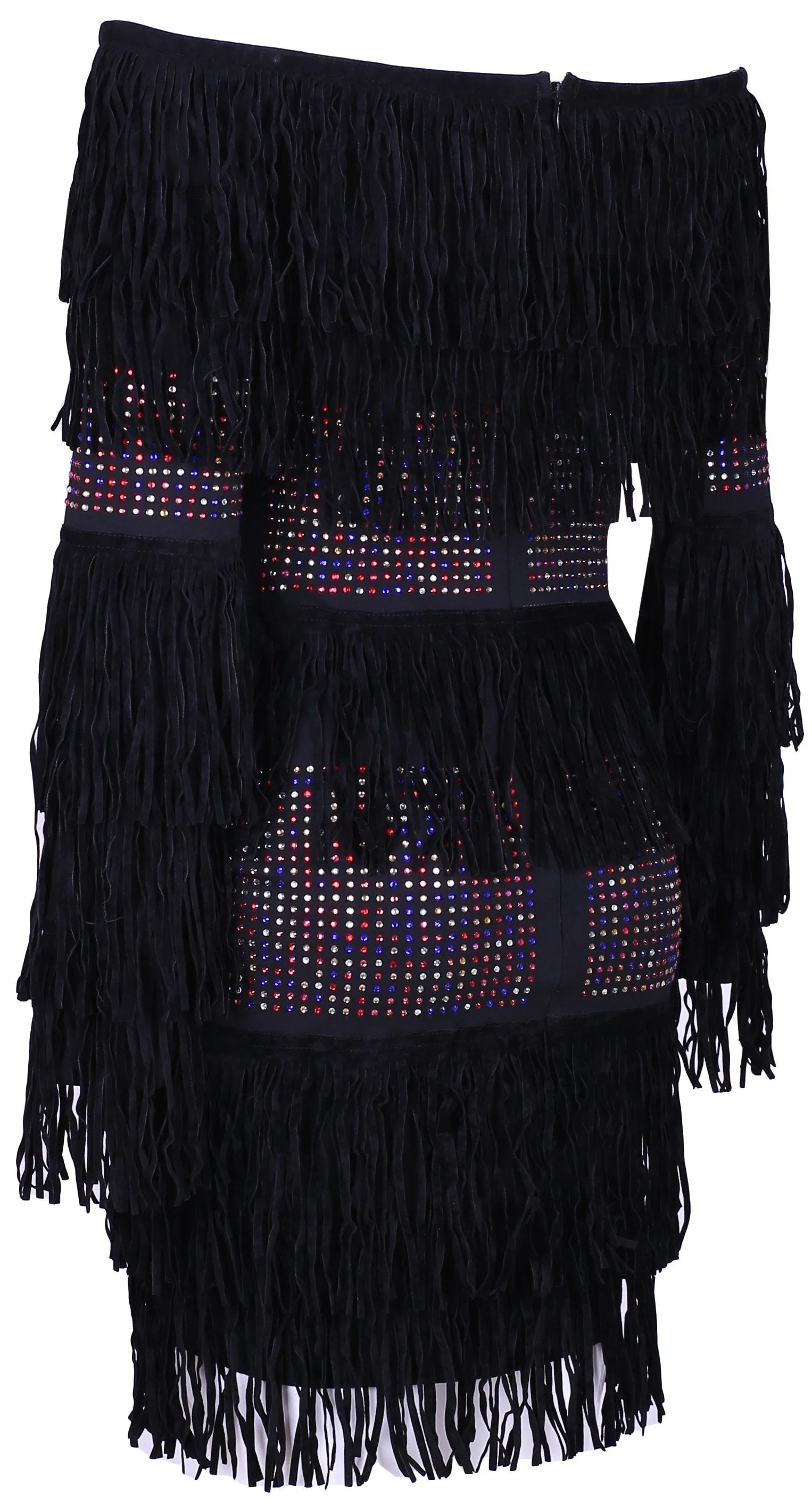 Crystal-Embellished Off-the-Shoulder Fringed Mini Dress *Low Stock*