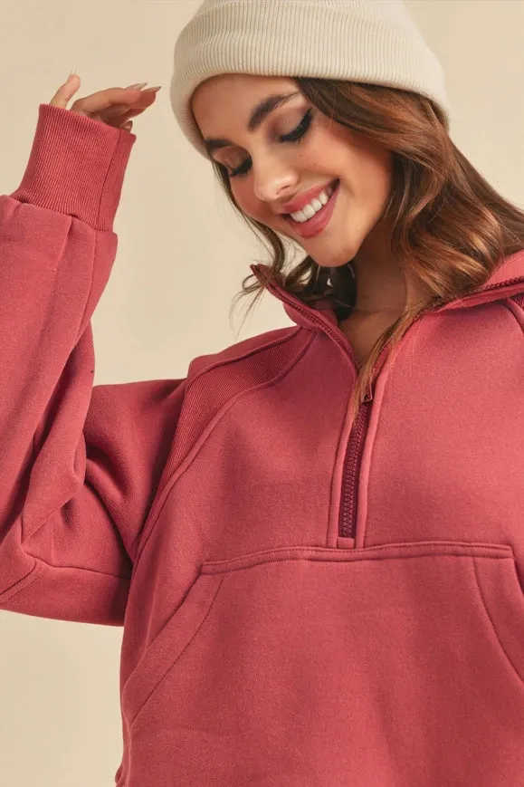 Drea Half-Zip Hoodie Berry