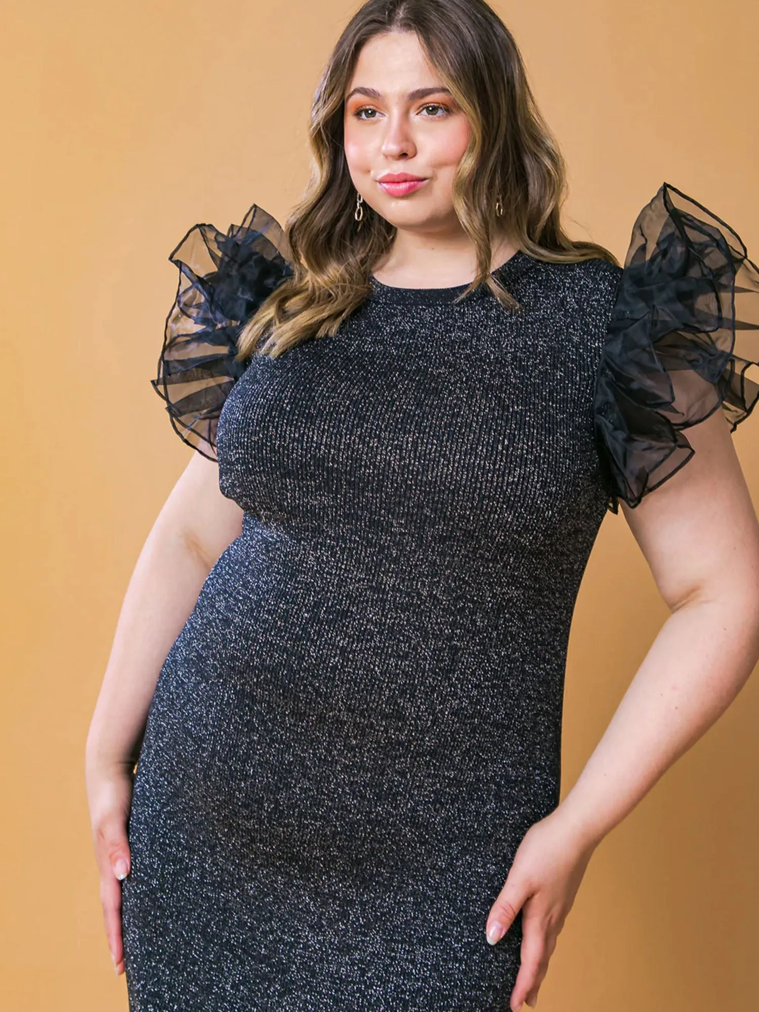 Flying Tomato Plus Ruffle Sleeve Ribbed Knit Dress - Brands We Love