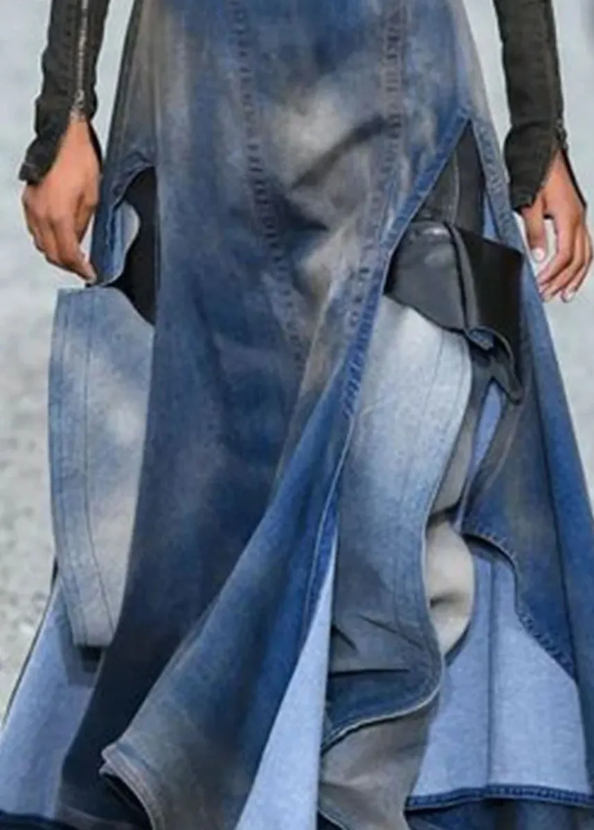 French Blue Asymmetrical Patchwork Denim Skirts Summer LY3949
