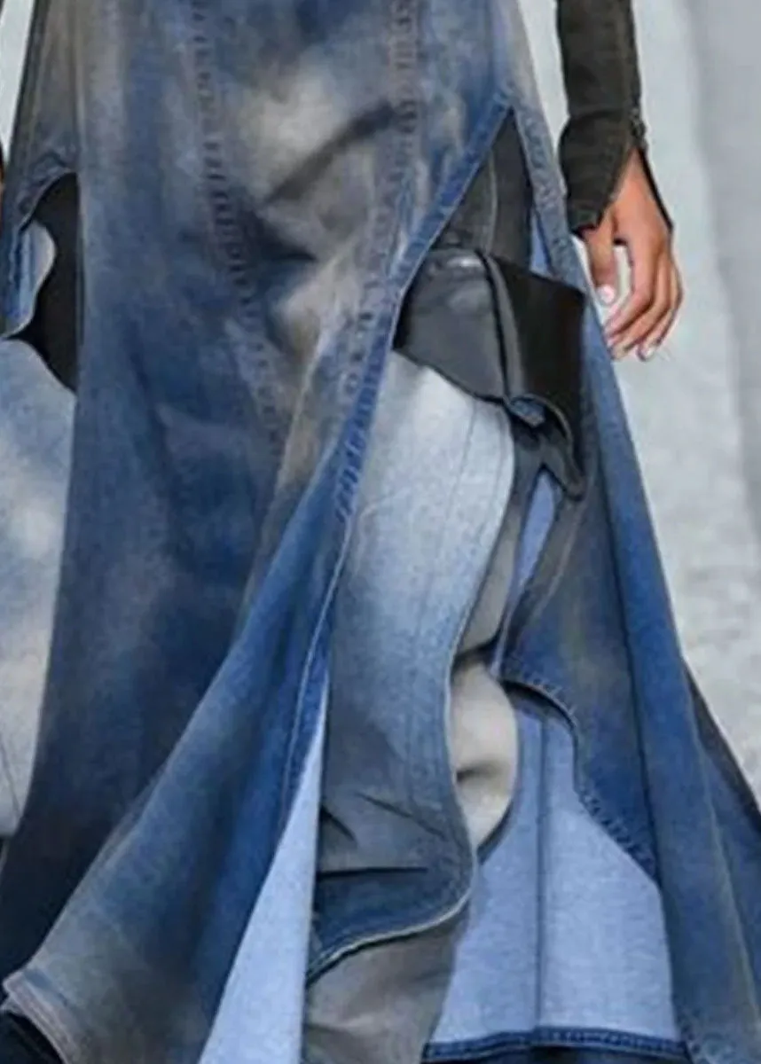 French Blue Asymmetrical Patchwork Denim Skirts Summer LY3949