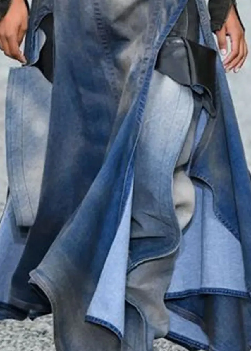 French Blue Asymmetrical Patchwork Denim Skirts Summer LY3949