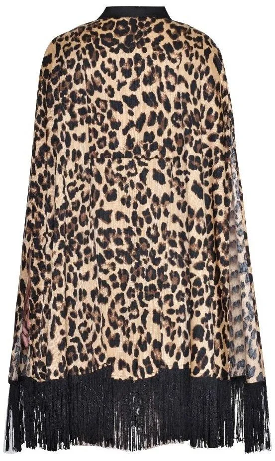 Fringed Leopard Print Cloak Dress
