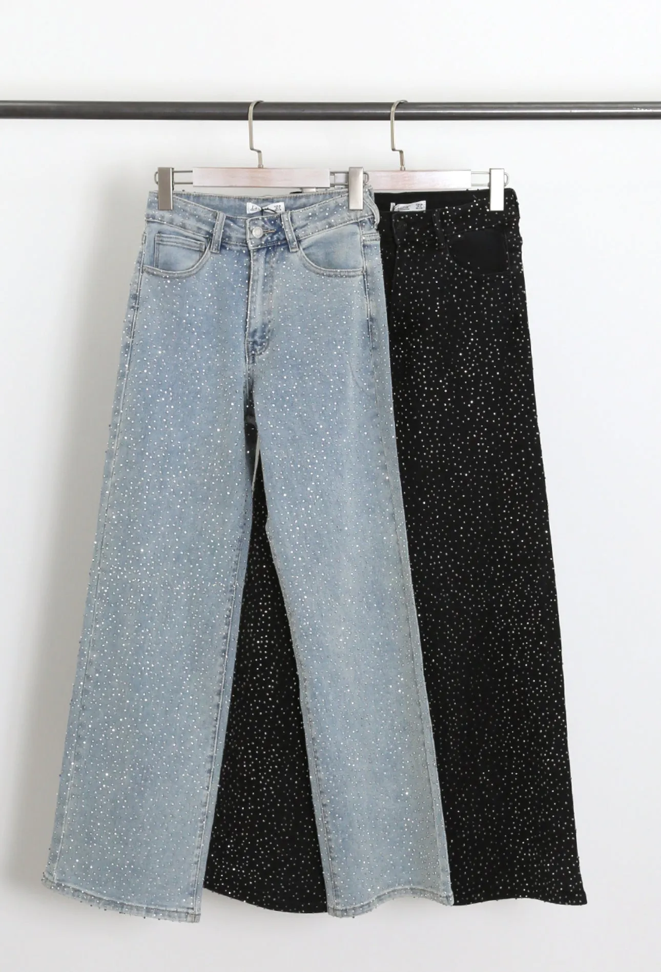 Full Diamante Embellished Wide Fit Jeans