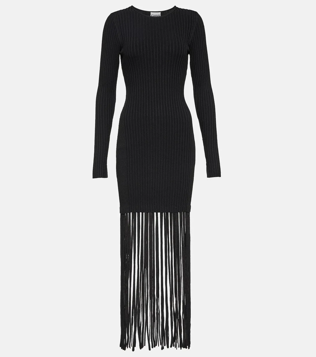 Ganni fringed mini dress, black