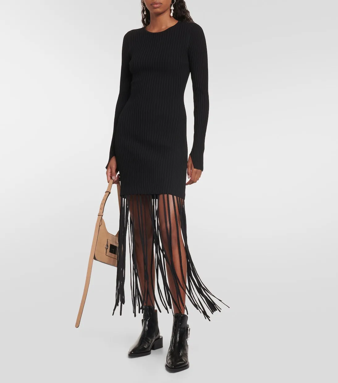 Ganni fringed mini dress, black