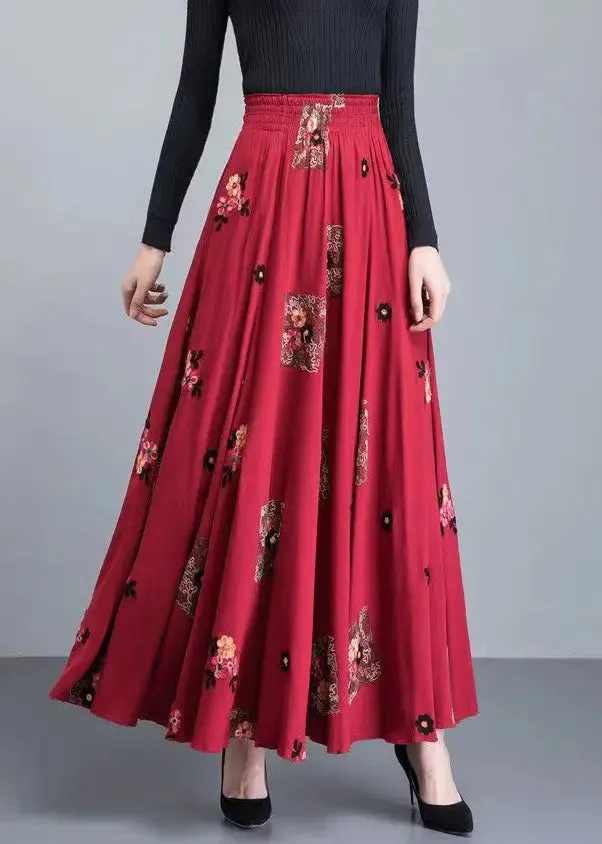 High Waist Patchwork Cotton Skirt Fall