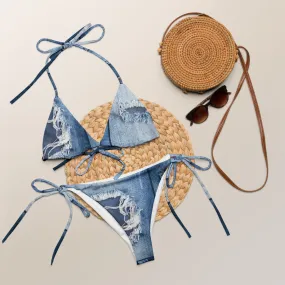 Jean Patchwork All-over print recycled string bikini