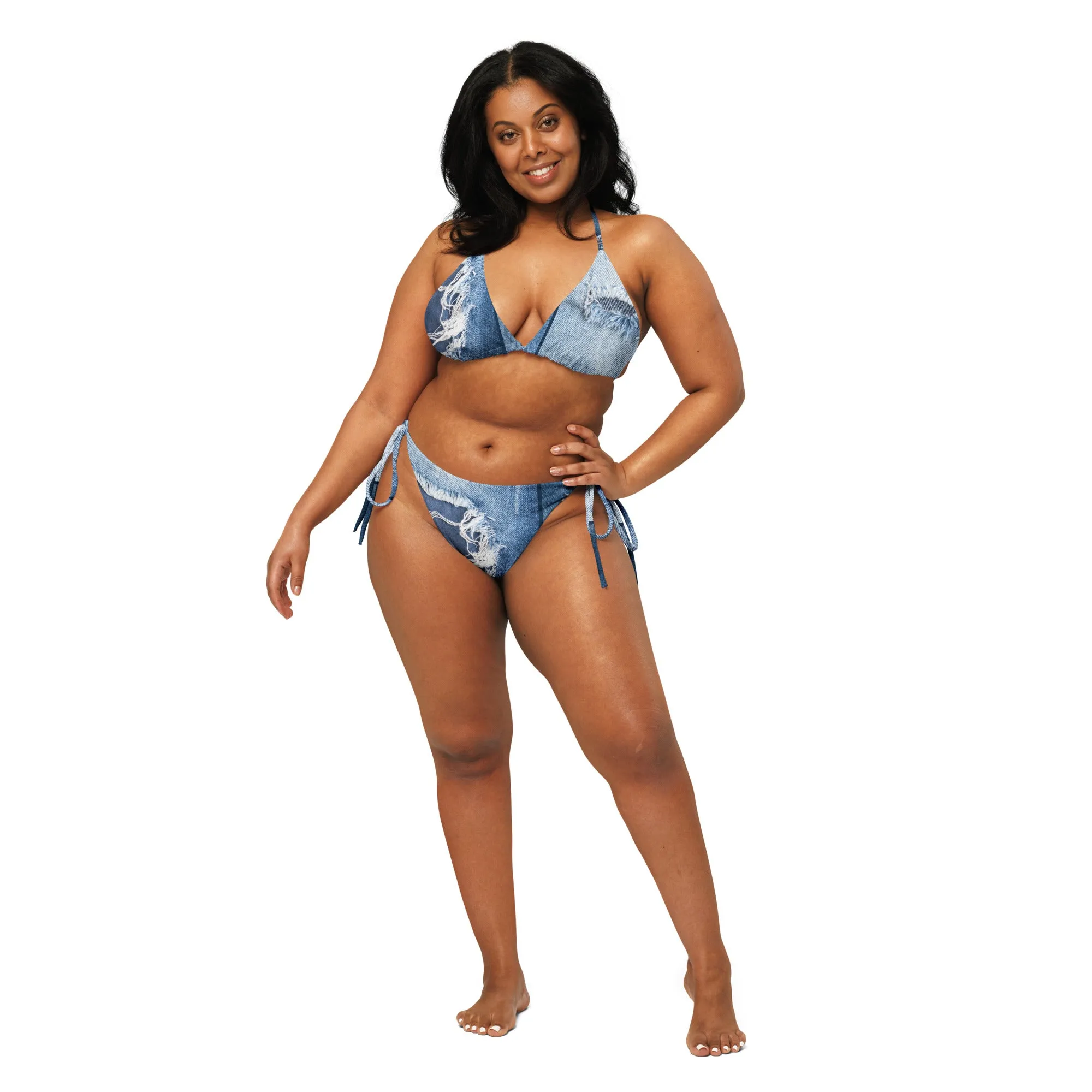 Jean Patchwork All-over print recycled string bikini