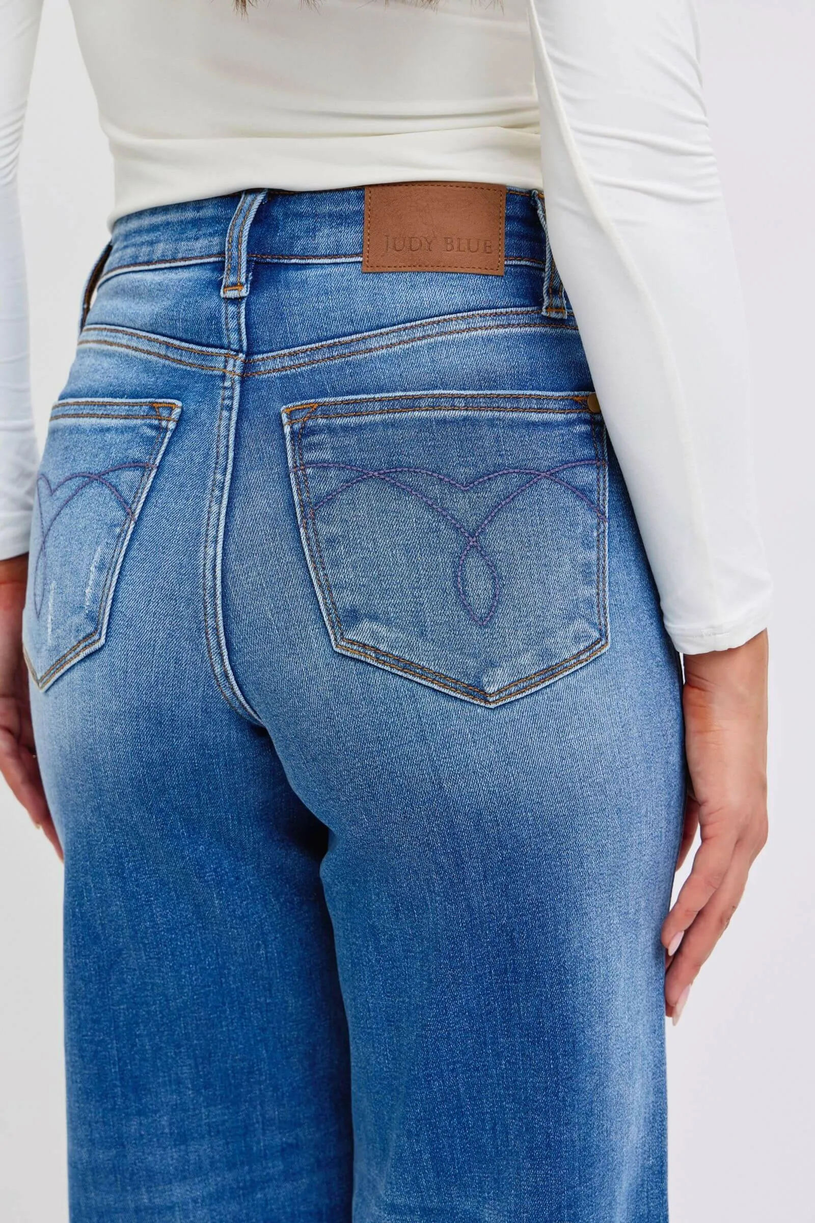 Judy Blue Full Size Distressed High Waist Wide Leg Jeans | Sleek Denim Boutique
