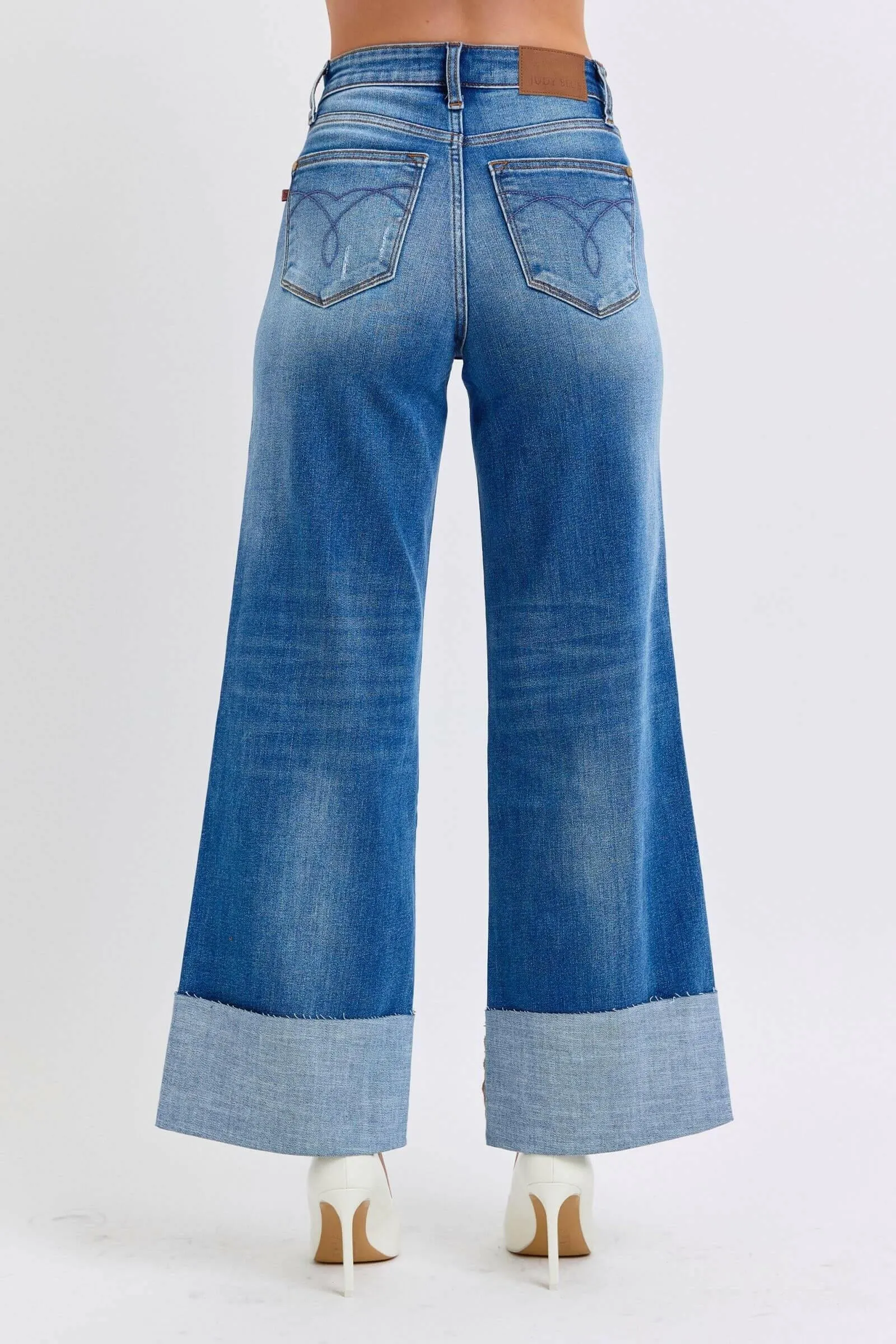 Judy Blue Full Size Distressed High Waist Wide Leg Jeans | Sleek Denim Boutique