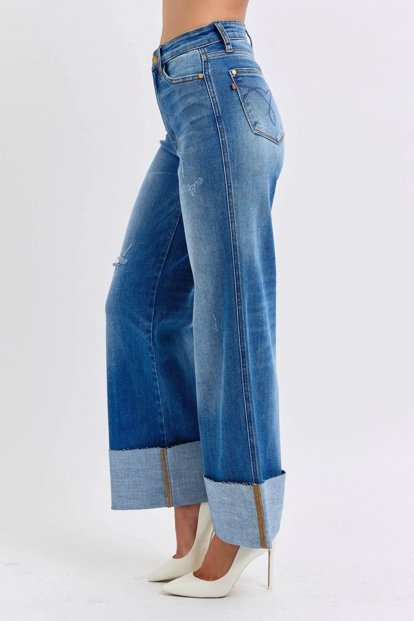 Judy Blue Full Size Distressed High Waist Wide Leg Jeans | Sleek Denim Boutique
