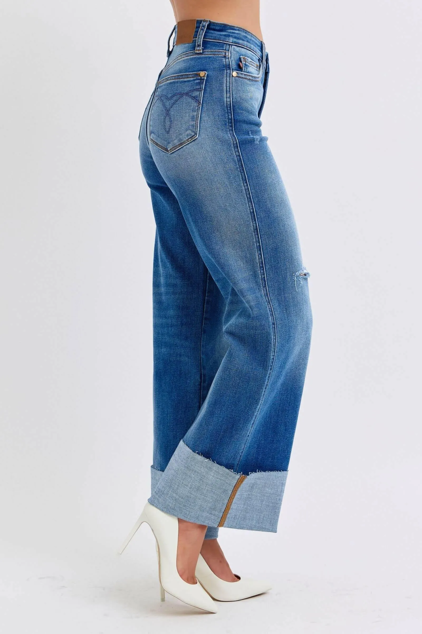 Judy Blue Full Size Distressed High Waist Wide Leg Jeans | Sleek Denim Boutique