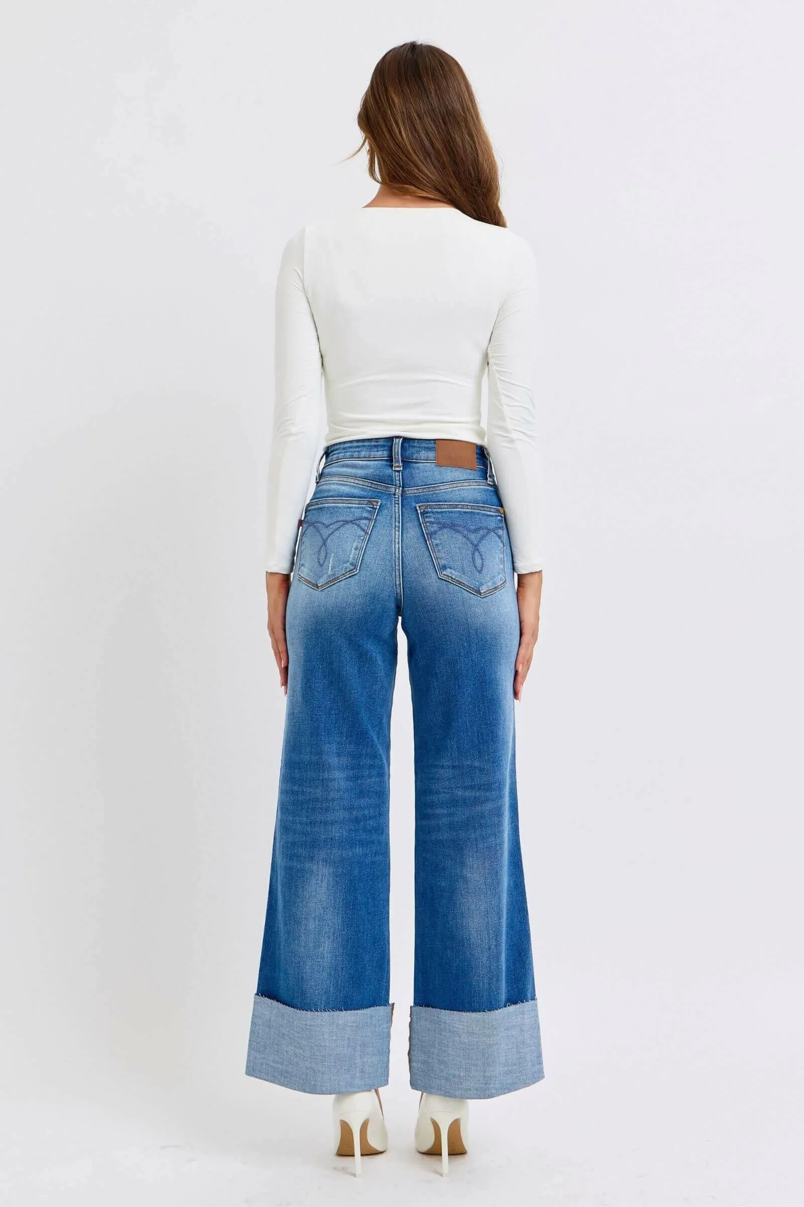 Judy Blue Full Size Distressed High Waist Wide Leg Jeans | Sleek Denim Boutique