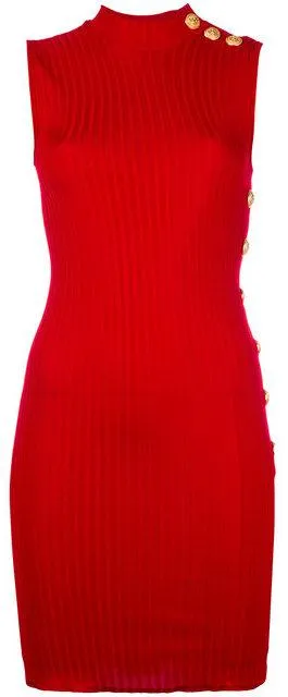Knit Ribbed Sleeveless Dress, Red