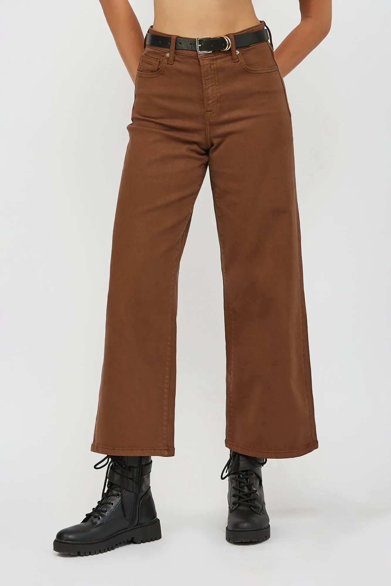 [NORI] Chestnut Colored Clean Stretch 28" Inseam Wide Leg