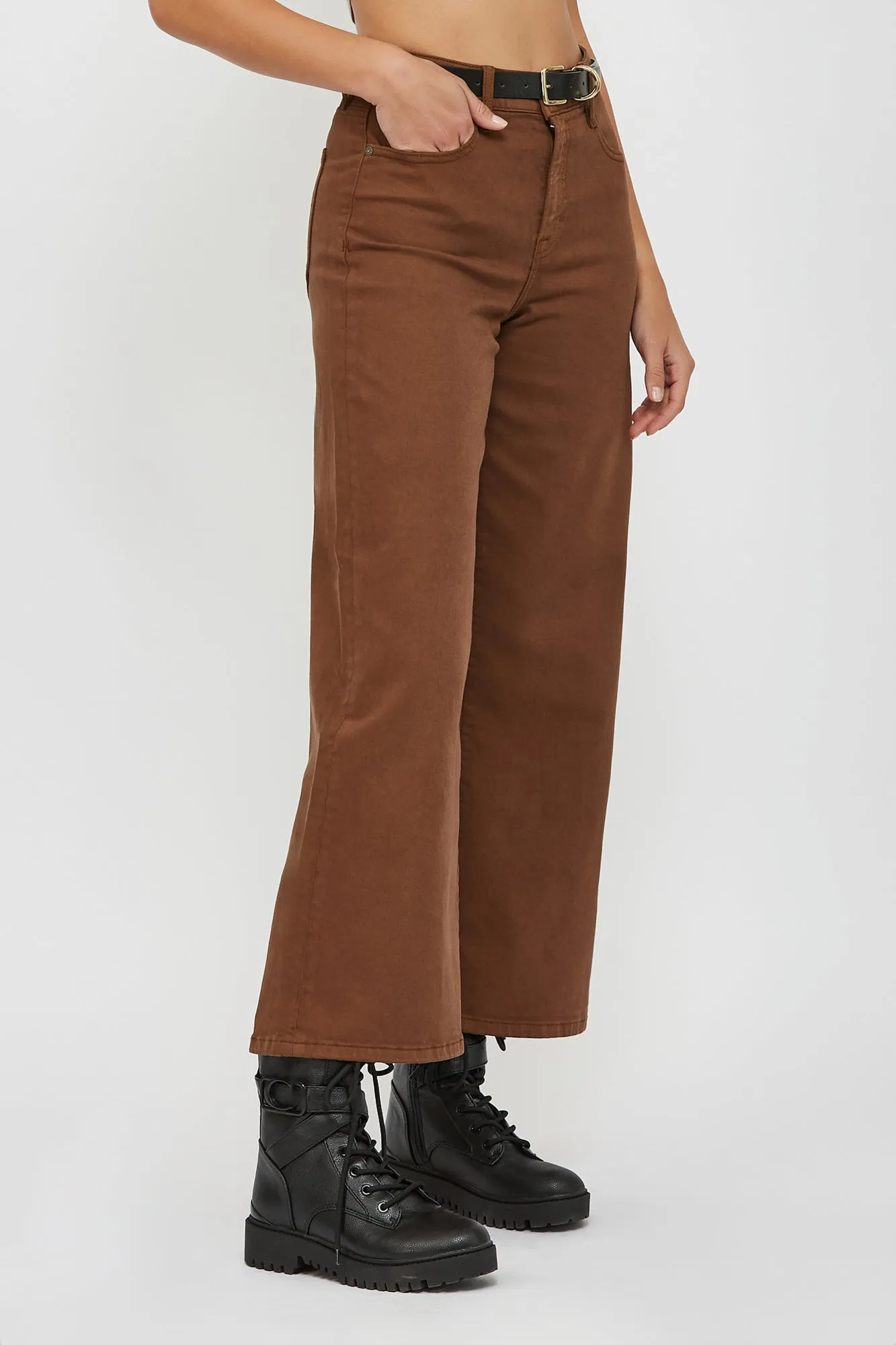 [NORI] Chestnut Colored Clean Stretch 28" Inseam Wide Leg