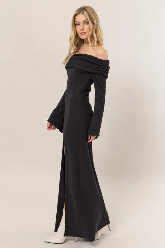 Off-The-Shoulder Ribbed Knit Dress