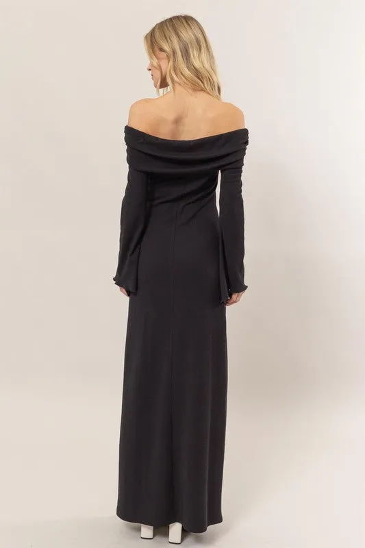 Off-The-Shoulder Ribbed Knit Dress
