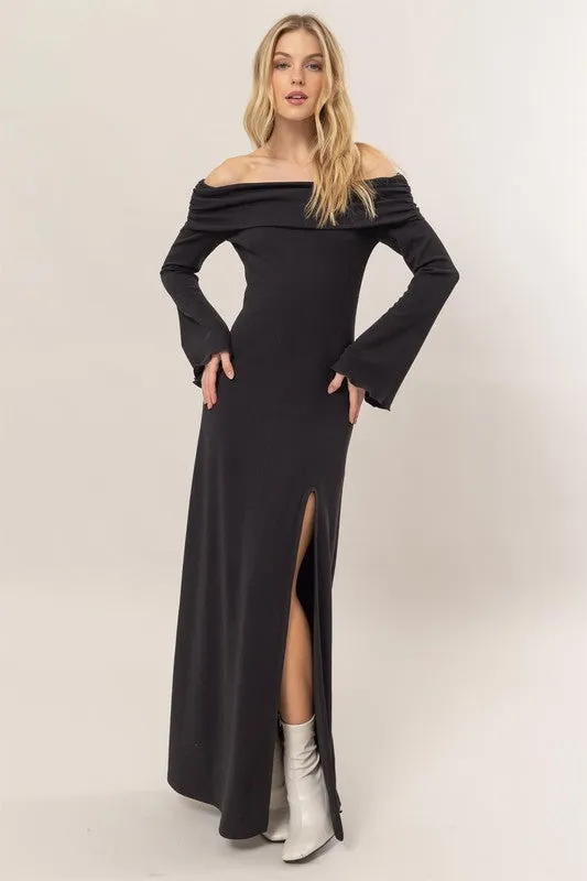 Off-The-Shoulder Ribbed Knit Dress
