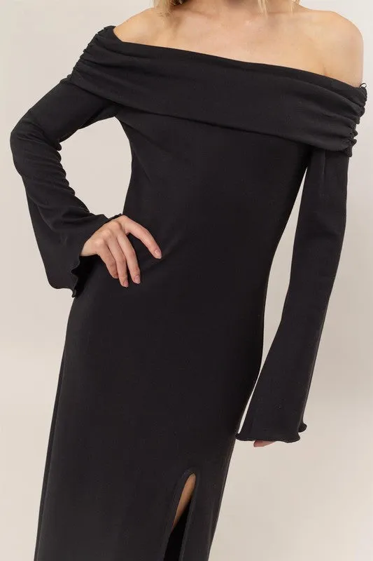 Off-The-Shoulder Ribbed Knit Dress